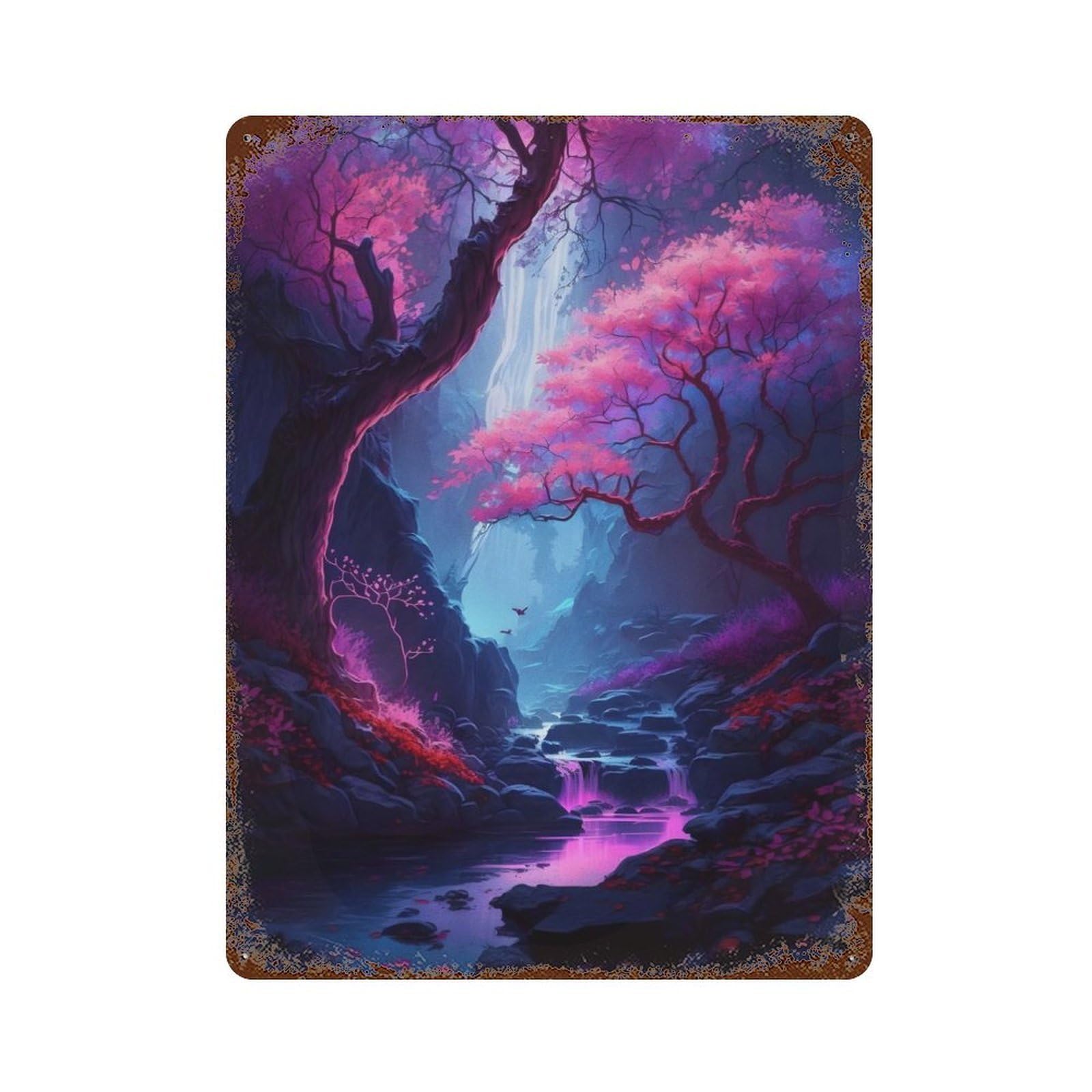 Pink Cherry Blossom Cave Weathered Tin Sign 15.7"x11.8", for Patio, Garden Room And Bar Decor, Farmhouse Wall Decor