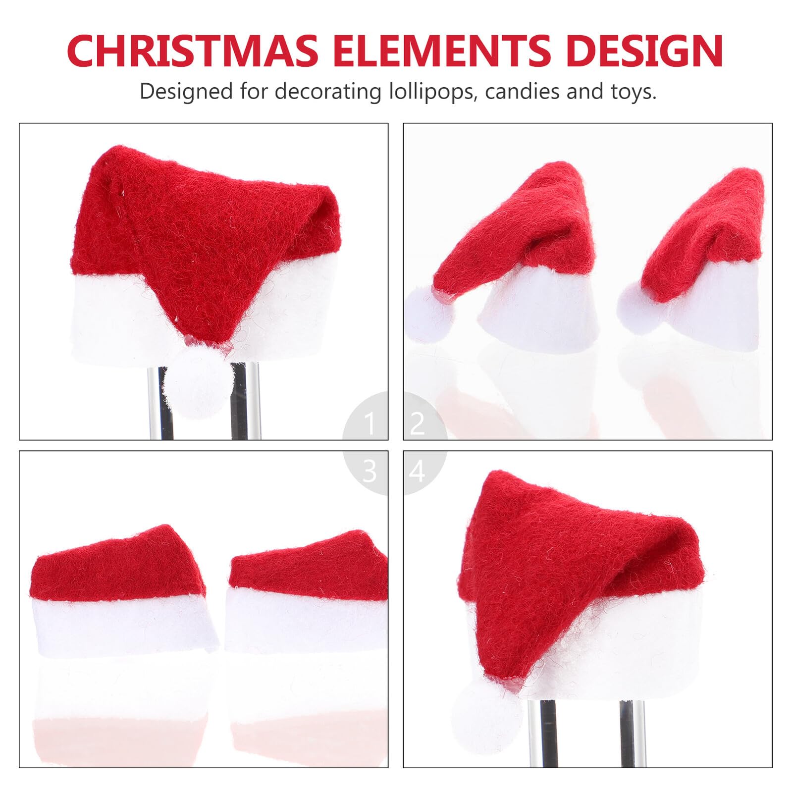 TOPBATHY 24stücke Kleine Mini-lutscher-weihnachtsmützen Süßigkeiten-weihnachtsmannmützen Dekoration für Bonbons Spielzeug und Andere Leckereien Bastel-requisiten Accessoires