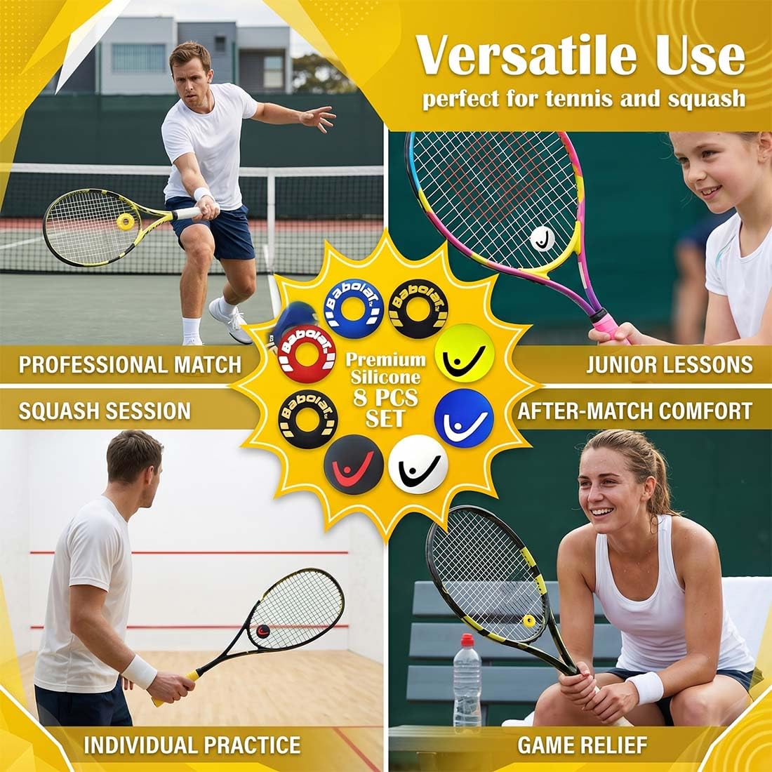 Amortiguador Raqueta Tenis Silicona Antivibrador 8 Piezas Accesorios Tenis Bádminton Squash