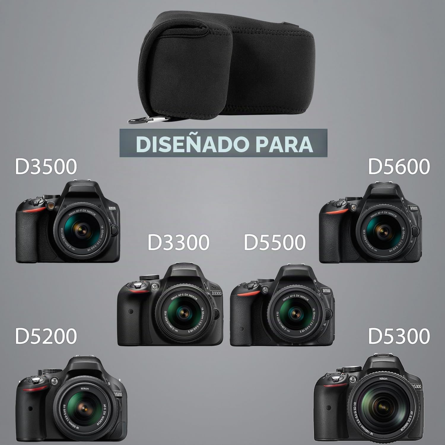 MegaGear MG088 Nikon D3500, D3300, D3400, D5100, D5200, D5300, D5500, D5600 (18-55 mm) Funda de Neopreno Ultraligera para cámara