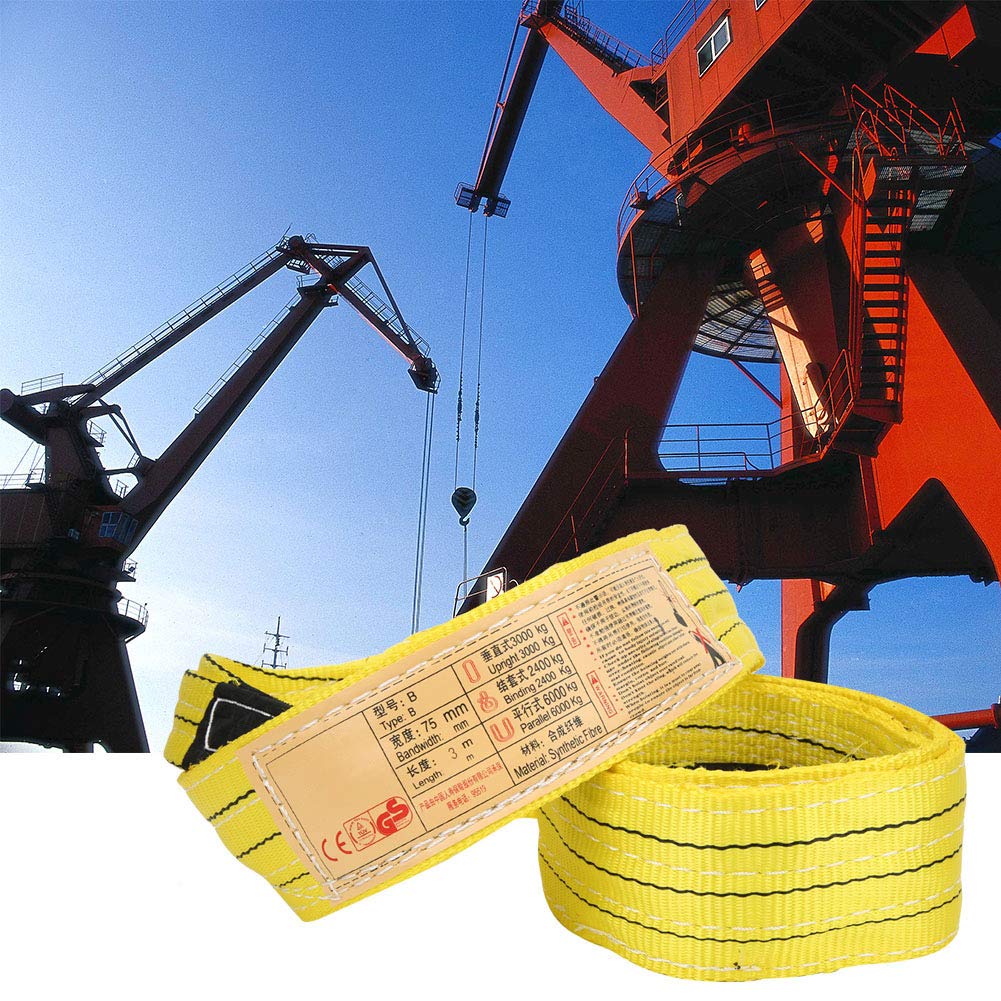 Imbracatura per gru, imbracatura di sollevamento in poliestere 3 metri x 75 mm Fettuccia di sollevamento per gru industriale gialla