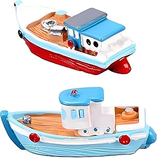 2 Pcs Miniature Resin Boat Models – Dollhouse Yacht & Fishing Vessel Figurines for Micro Ocean Landscape, Beach Scene Styling, Mediterranean Desktop Decor, DIY Marine-Themed Craft Displays
