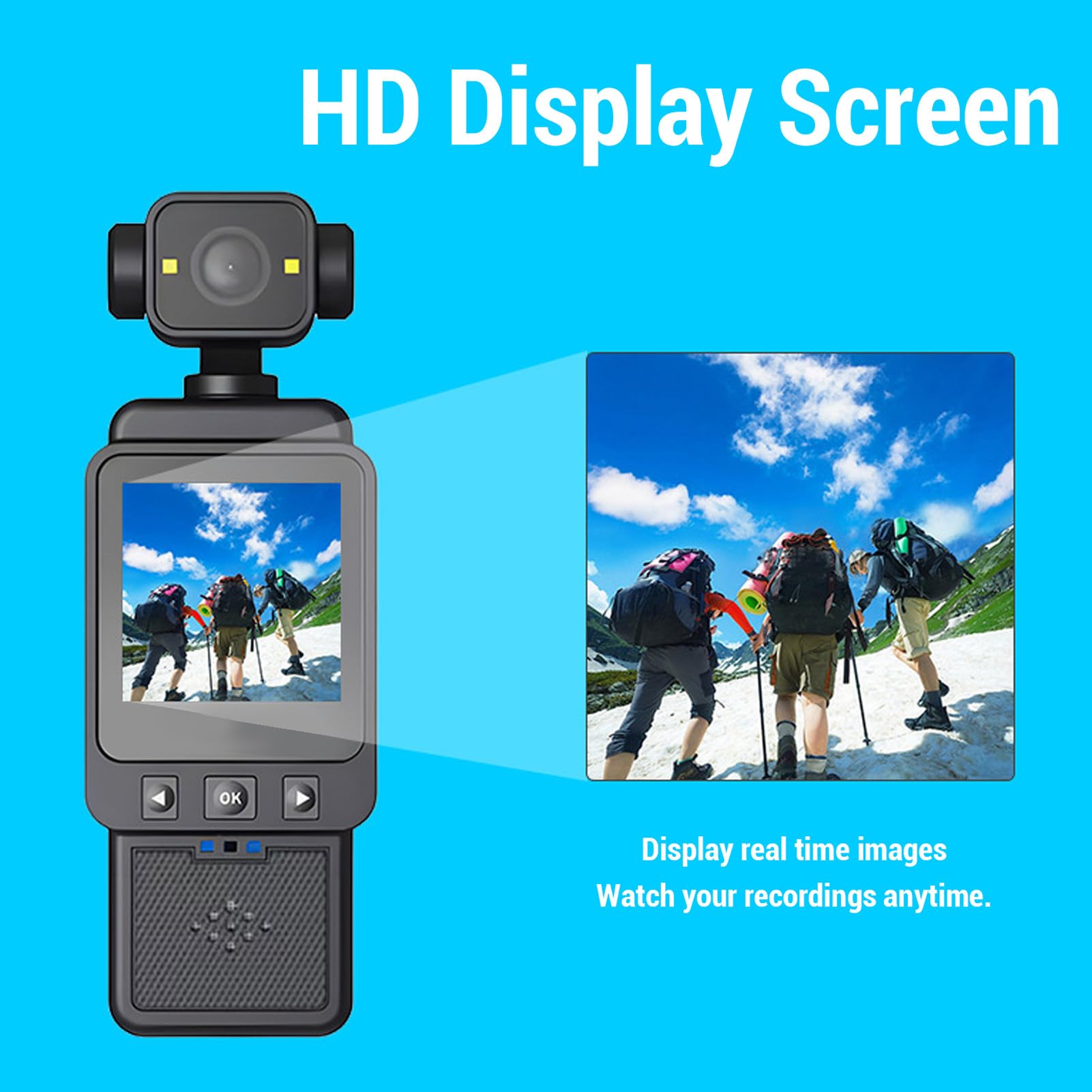 4K-Körperkamera, HD-WLAN, 180 Grad Drehbares Objektiv, Handkamera mit 1,3-Zoll-HD-Bildschirm, LED-Licht, APP für Outdoor-Sportreisen