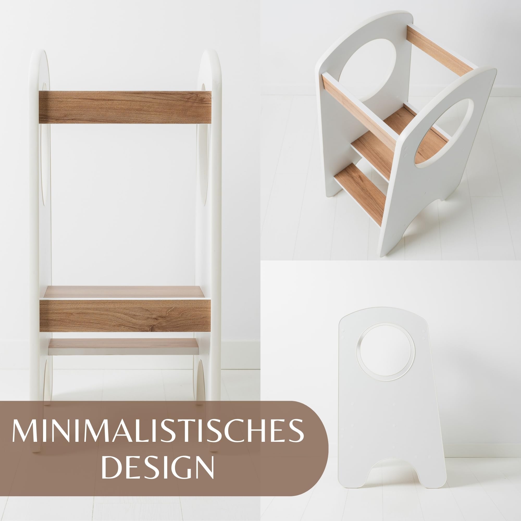 KIDIE Kinder Lernturm ab 1 Jahr, Montessori Höhenverstellbar Lernstuhl Baby, Toddler Learning Tower - Weiss
