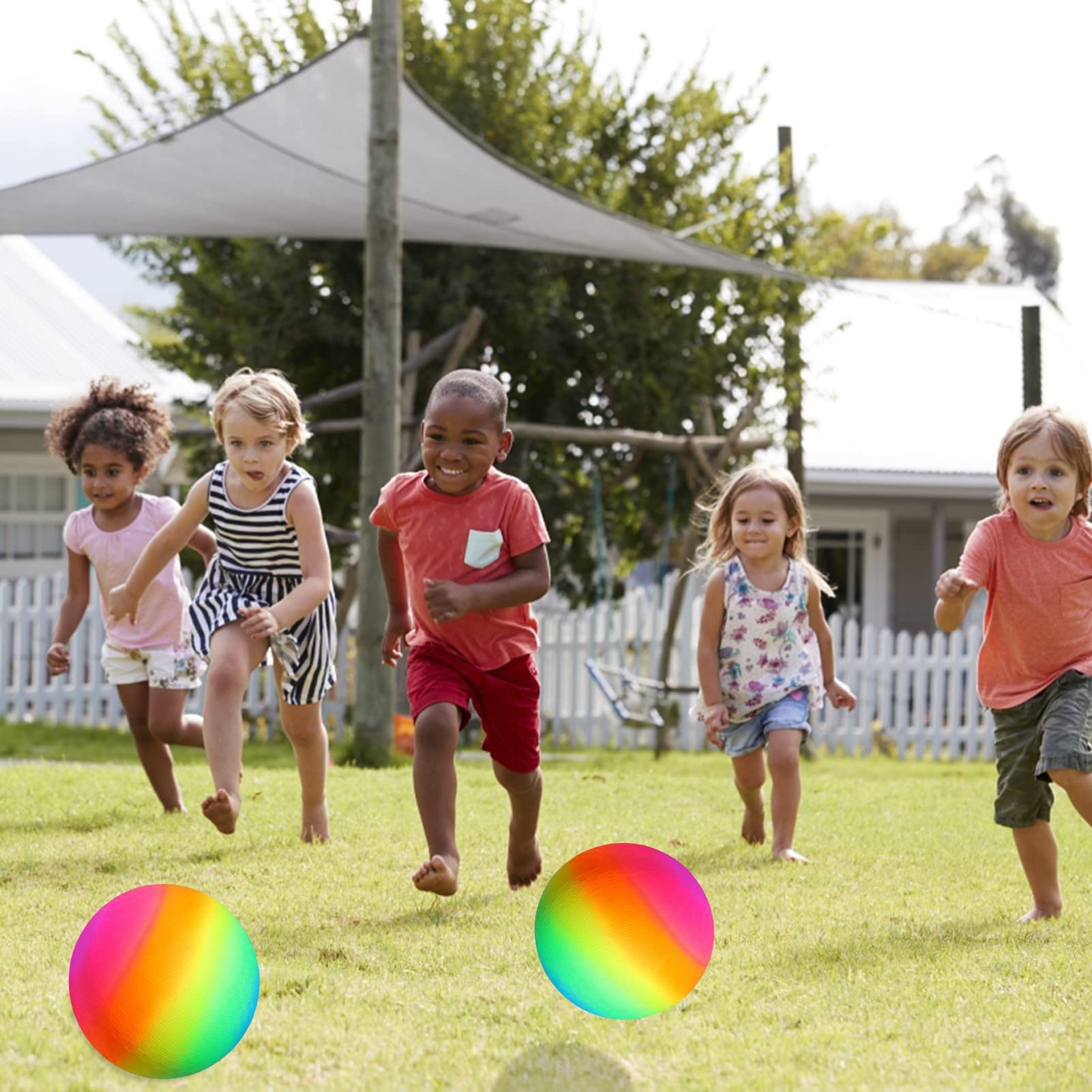 Bola de patio de recreo, 8.5 pulgadas de arco iris Kickball para niños y adultos, para interiores y exteriores, balón de balonmano, juego de cuatro bolas cuadradas 6