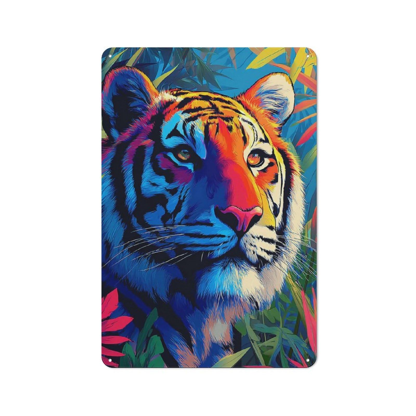 Retro Colorful Tiger in Jungle Metal Sign 30x20cm, Classic Pub Decor for Cafe, Pub, Workshop Or Home Bar, for Casual British Interiors