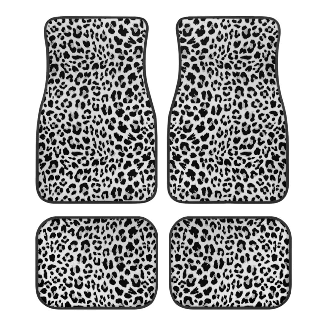 White Leopard Print Automotive Floor Mats for Most Cars Sedan SUV Truck,All Weather Front & Rear Car Floor Mats,4 Pieces