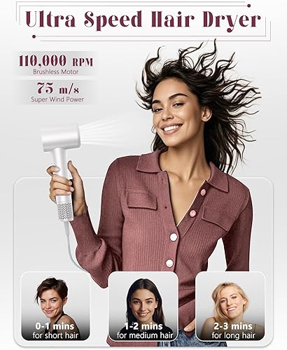 Miniatura 2 de YEEGOR Secador de pelo, secadora de alta velocidad de 110000 RPM con motor sin escobillas para secado rápido, secador de pelo iónico profesional,
