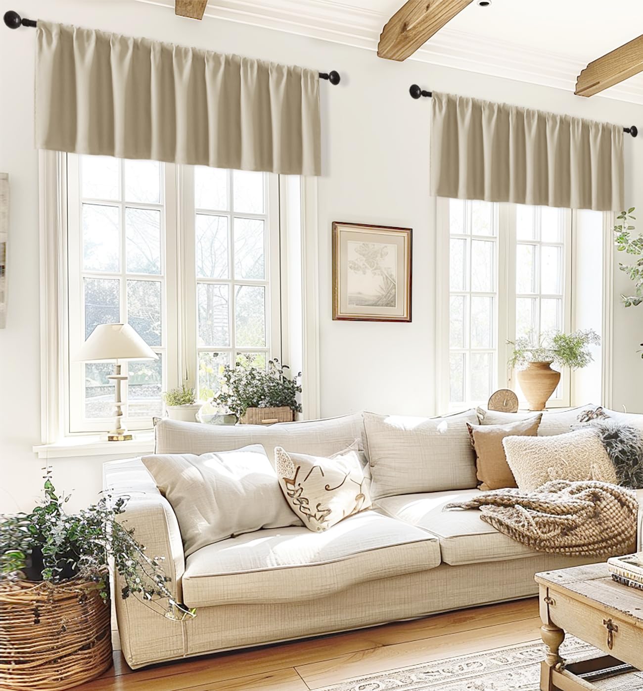 XTMYI Beige Valances for Living Room 2 Pack Blackout Rod Pocket Waterproof Small Valance Curtains for Bathroom Shower Window Cornice