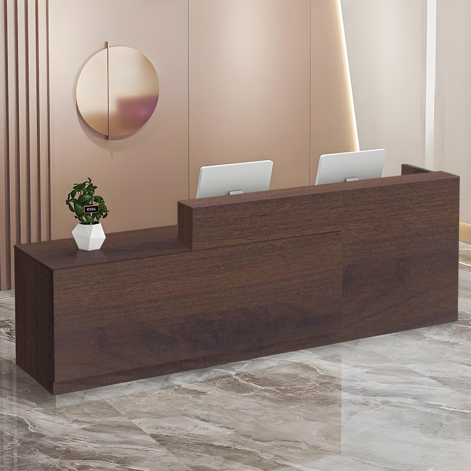 Empfangstheke Holz Modern mit Schublade und offenen Regalen, 100-180 cm für Salon Hotel Büro