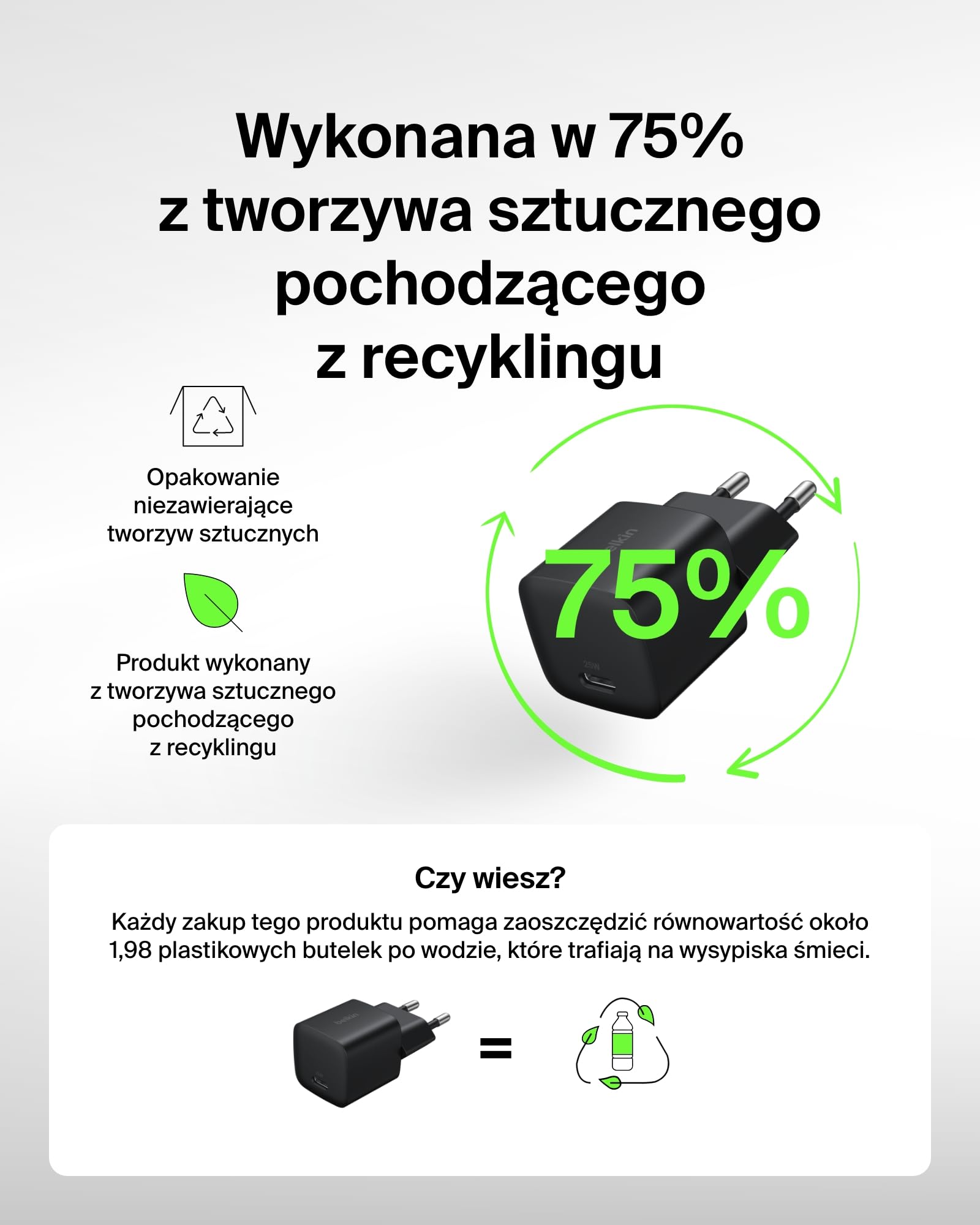 Belkin ładowarka sieciowa USB-C 25 W z kablem USB-C 60 W (1 m) – szybkie ładowanie PD 3.0 z PPS dla urządzeń Apple iPhone serii 16, iPad Pro, Samsung Galaxy S25, Nintendo Switch – czarna