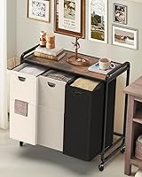 ELOWEN 3-Compartment Laundry Sorter with Wheels, 47.4 Gal Wooden Top Hamper, Pull-Out 900D Oxford Bags for Laundry Room Organization