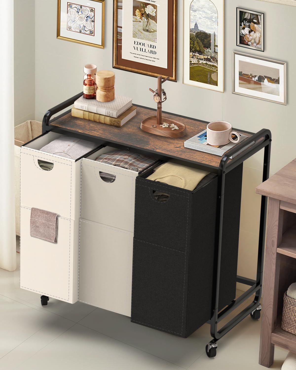 Laundry Sorter 3 Section Laundry Basket with Wheels 3 15 8 Gal 60L Laundry Hamper Organizer with Large