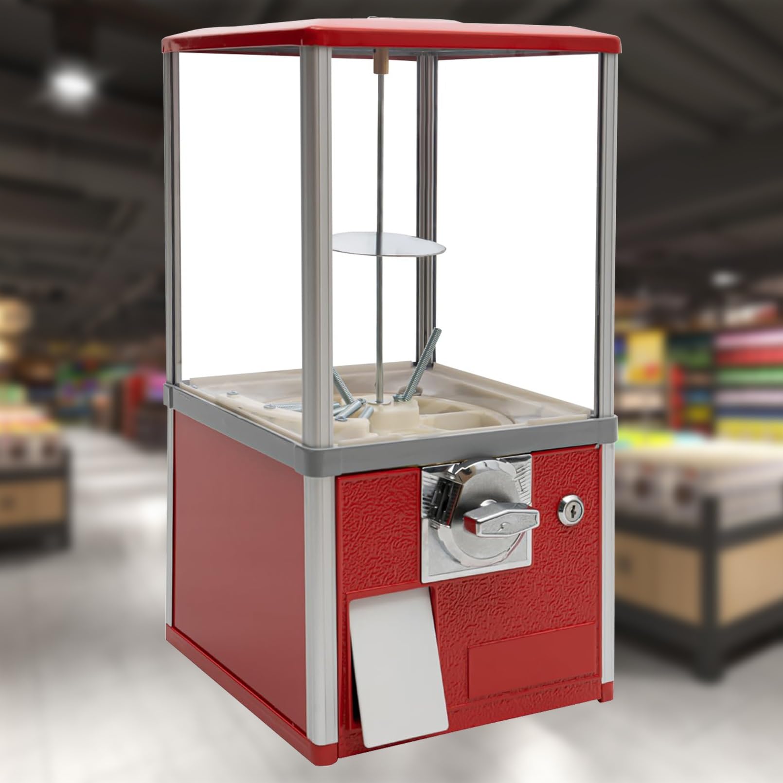 Kaugummiautomat,Großer Bonbon und Kaugummiautomat,Münzbetriebener Süßigkeitenautomat,Automatischer Kapsel Automat für Einzelhandelsgeschäfte,für Kapselspielzeug mit 4,5-5,5 cm Durchmesser(Red,1 EUR/On