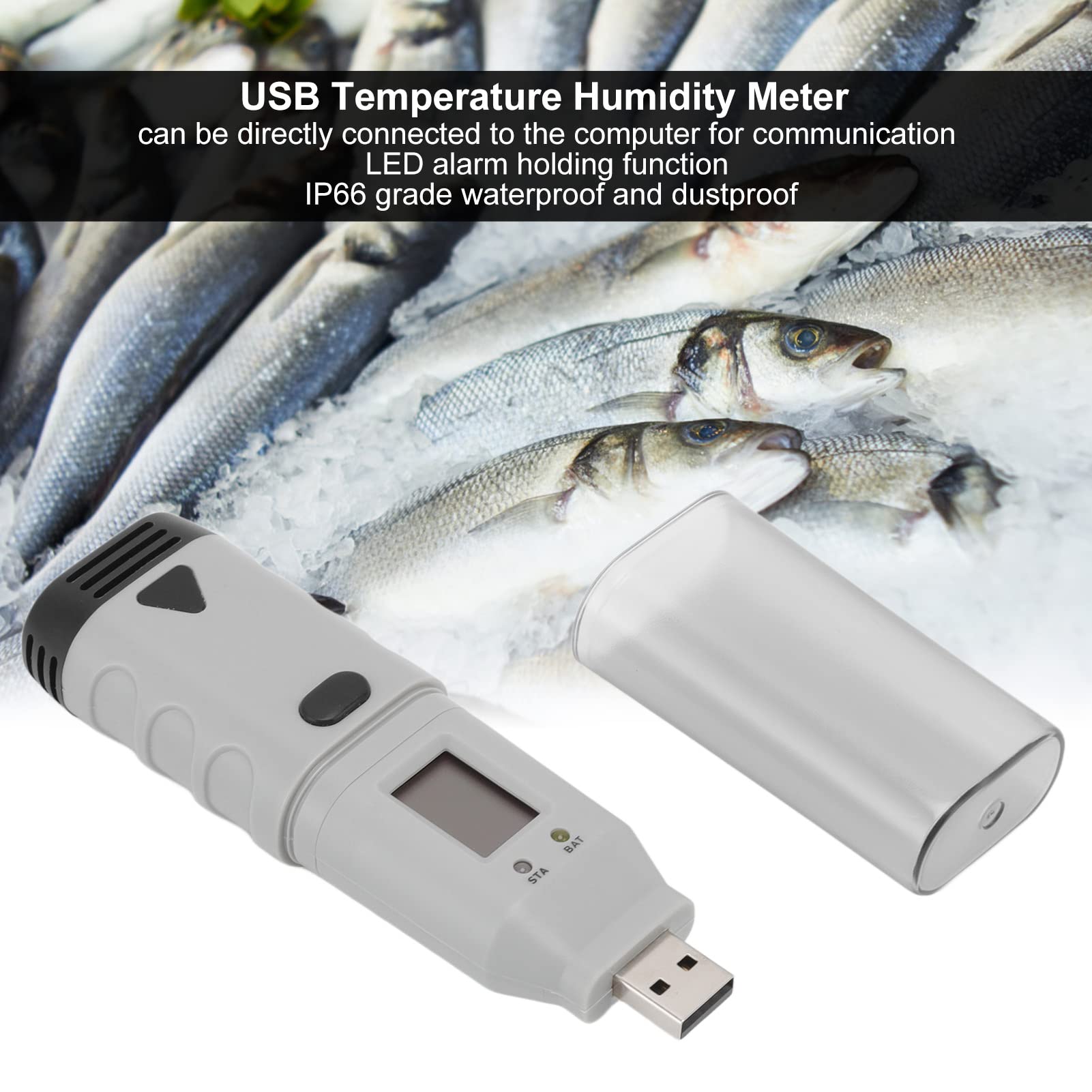Termómetro Digital, Medidor de Humedad y Temperatura USB ABS con Alarma LED, Registrador de Datos 32,000, Rango de -31 °F a 176 °F para Habitación de bebé, Casa, Monitor de Refrigerador de