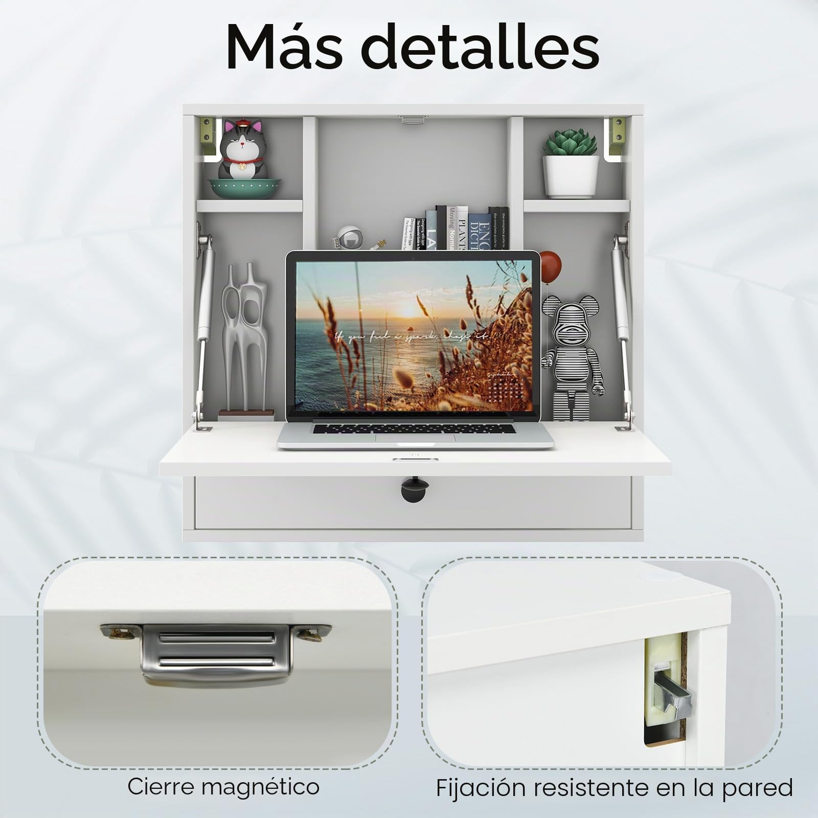 GIANTEX Mesa Plegable de Pared de Madera con Compartimentos y Cajón para Ordenador, Montaje en Pared, 60 x 15 x 57 cm (Blanco)