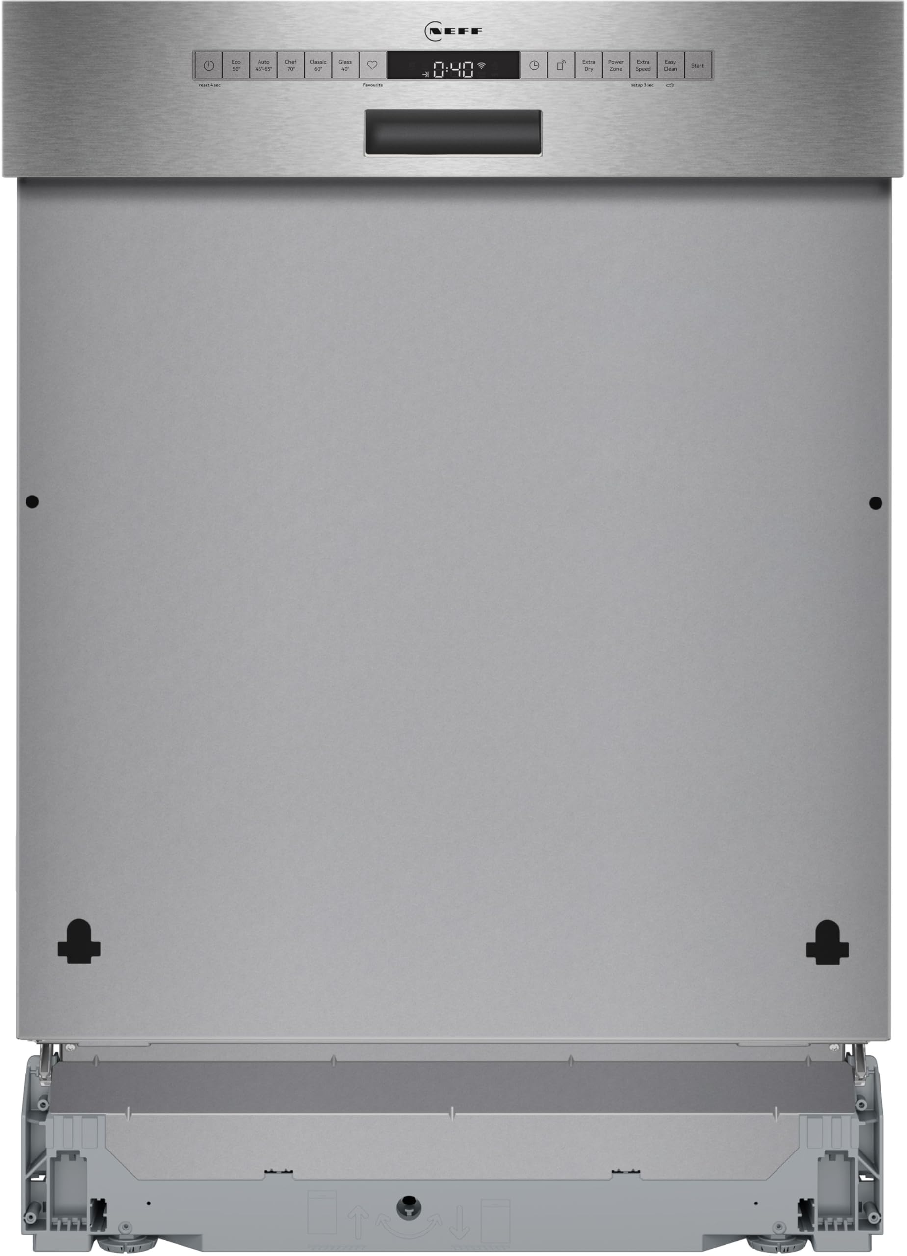 NEFF S245ECS15E N 50 Smarter XXL-Geschirrspüler Teilintegriert 60 cm Spülmaschine mit Besteckschublade Open Dry Smart Start höhenverstellbarer Oberkorb Gebürsteter Stahl