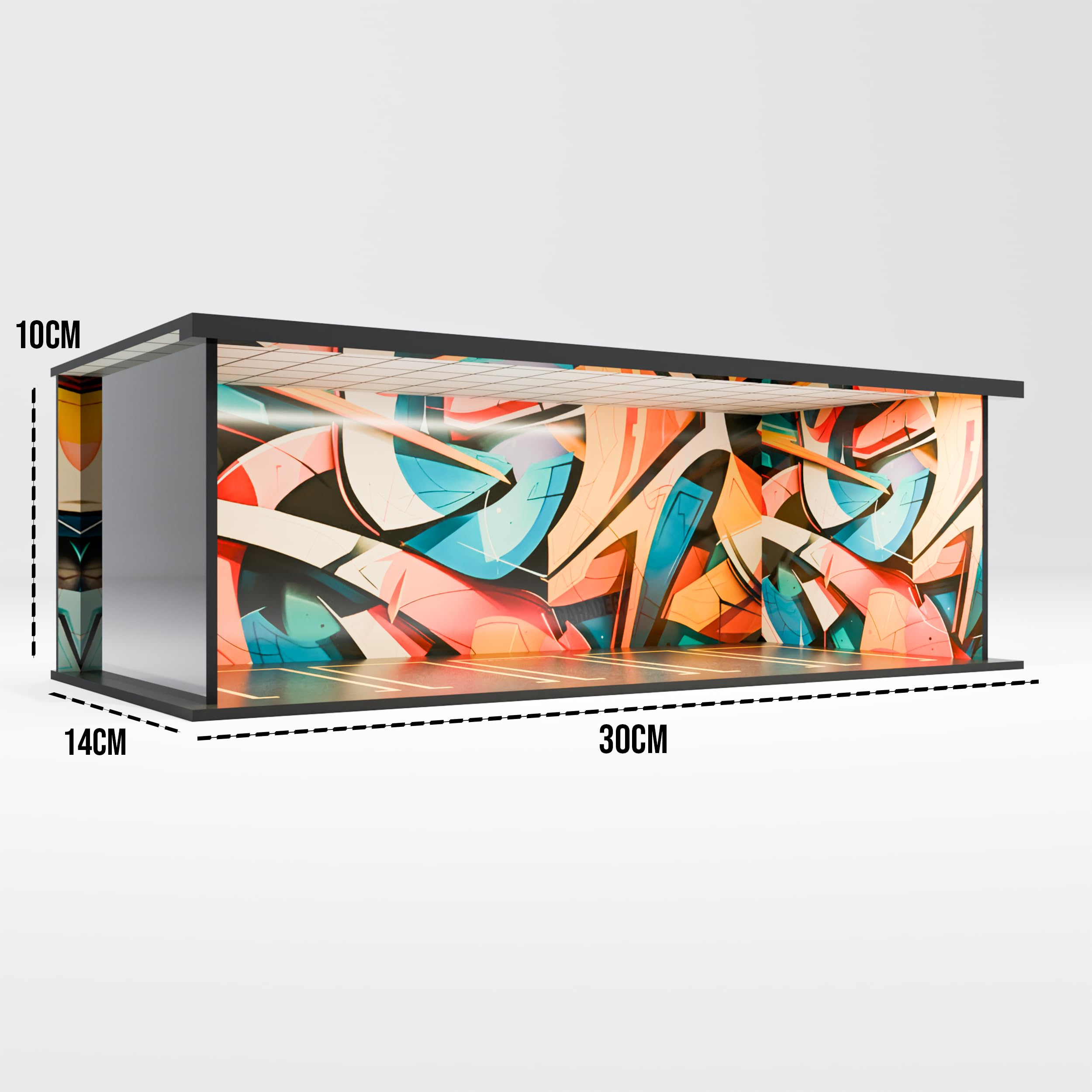Garage64 Graffiti Garage Diorama 1:64 Acrylic Display with LED (30x14x10 cm) – Urban Street Collectors Garage Diecast Display for Hot Wheels, Drift Cars, JDM - Image 8 thumbnail