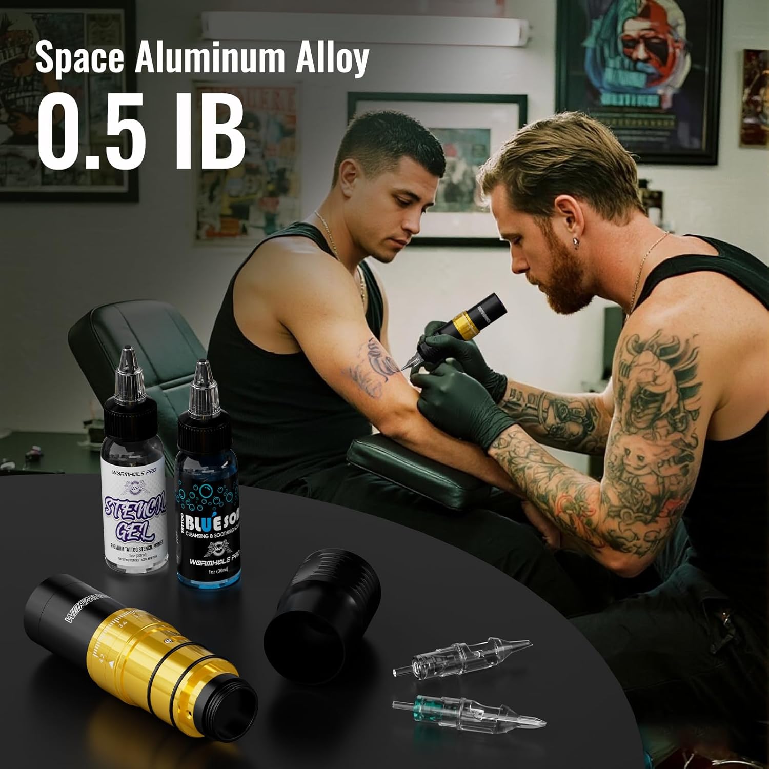 Wormhole Tattoo Wireless Tattoo Gun Kit with 1/2 OZ Xtreme Tattoo Ink 1,500 mAh Capacity Battery, 20PCS Tattoo Needles, Complete Tattoo Machine Kit Wireless Tattoo Pen for Tattooists WTK383