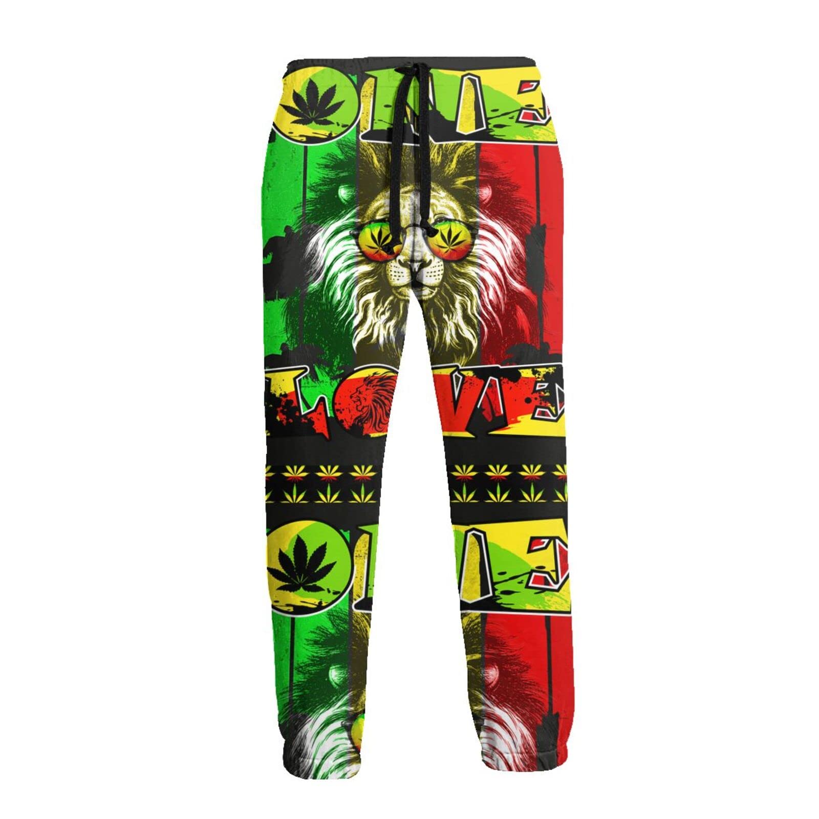 Ufuson Rasta Weed Jamaican Lion Sweatpants for Men Printed Joggers Pant Drawstring Sports Pants White