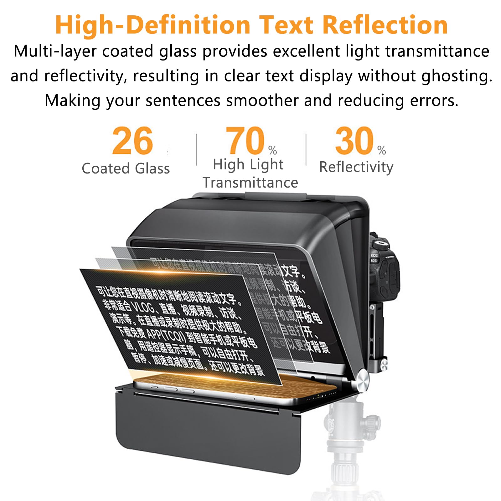 Teleprompter de Pantalla Grande, apuntador Plegable con Desplazamiento automático, Compatible con Lentes Gran Angular de 24-35 M, Desplazamiento automático, Compatible con Control Remoto