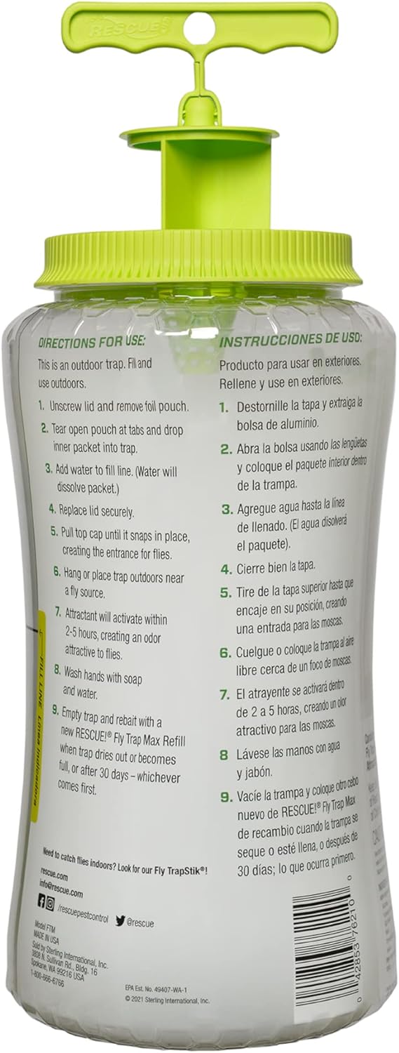 RESCUE! Fly Trap Max Bundle – Large Reusable Outdoor Fly Trap & Refill Bundle - 2 Traps + 2 Refills