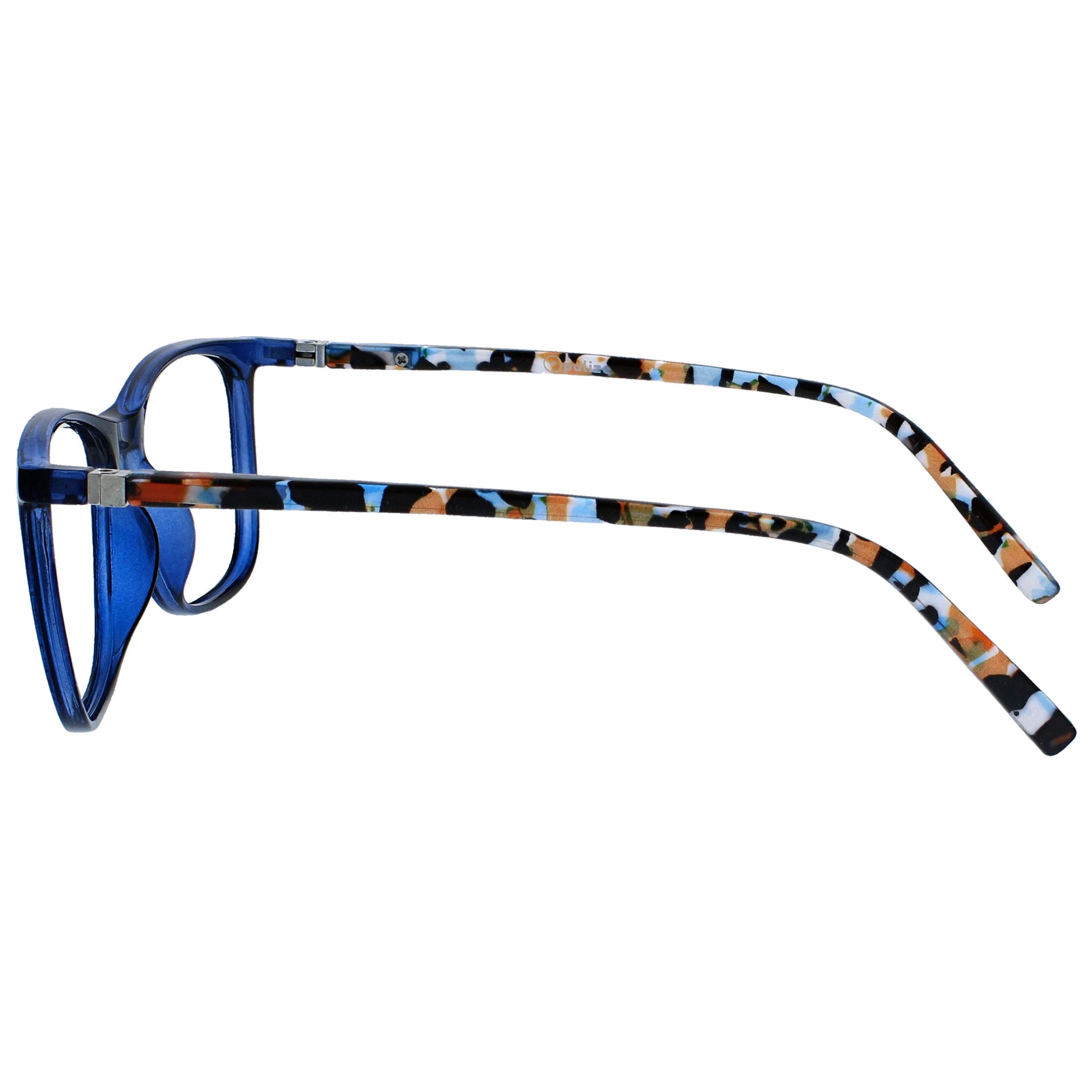 OPULIZE Lunettes De Lecture Arc +2.50 – Monture Carrée Fine Bleu Branches Motif Écaille, Charnières Ressort, Étui Inclus