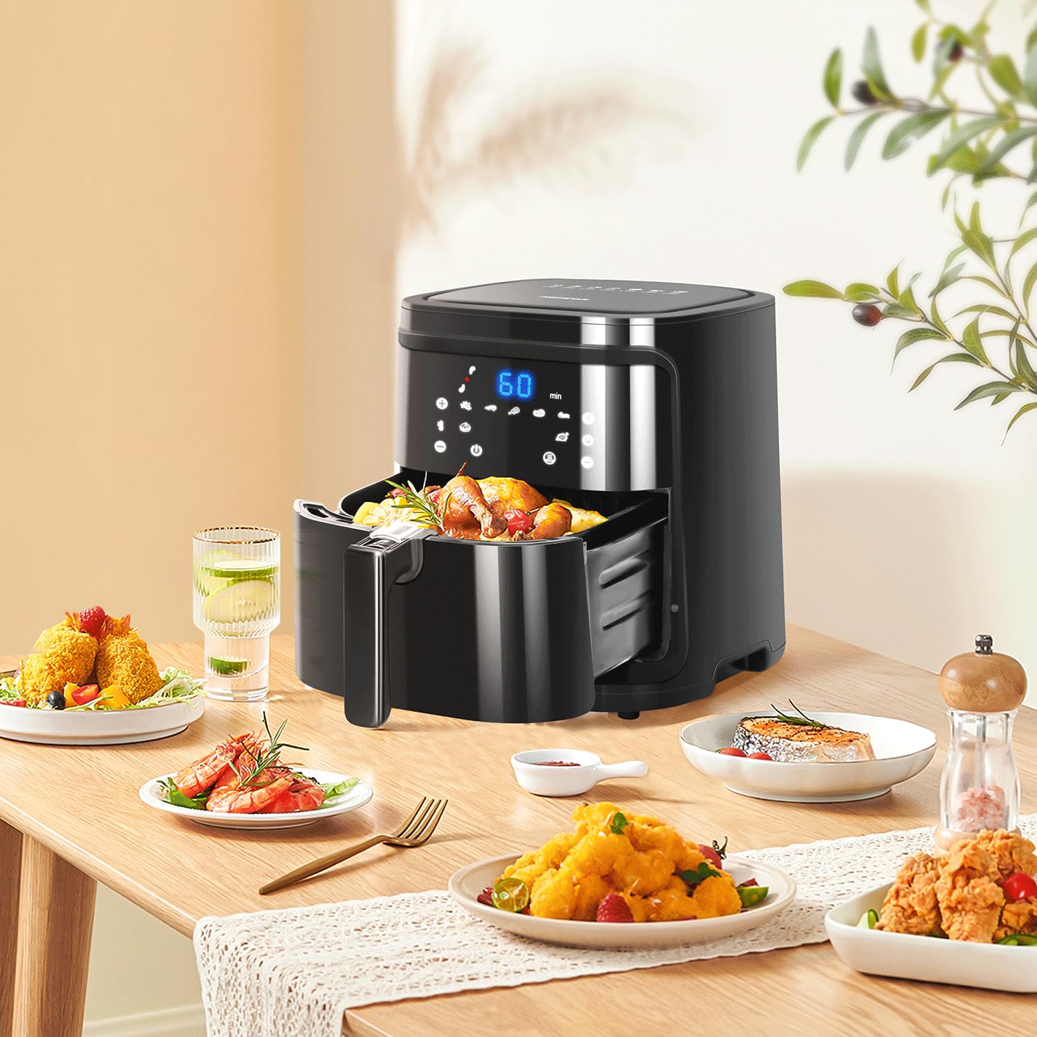 Aigostar Cube 30IBT - Freidora de aire caliente sin aceite, 7 l, 1900 W, táctil, color negro