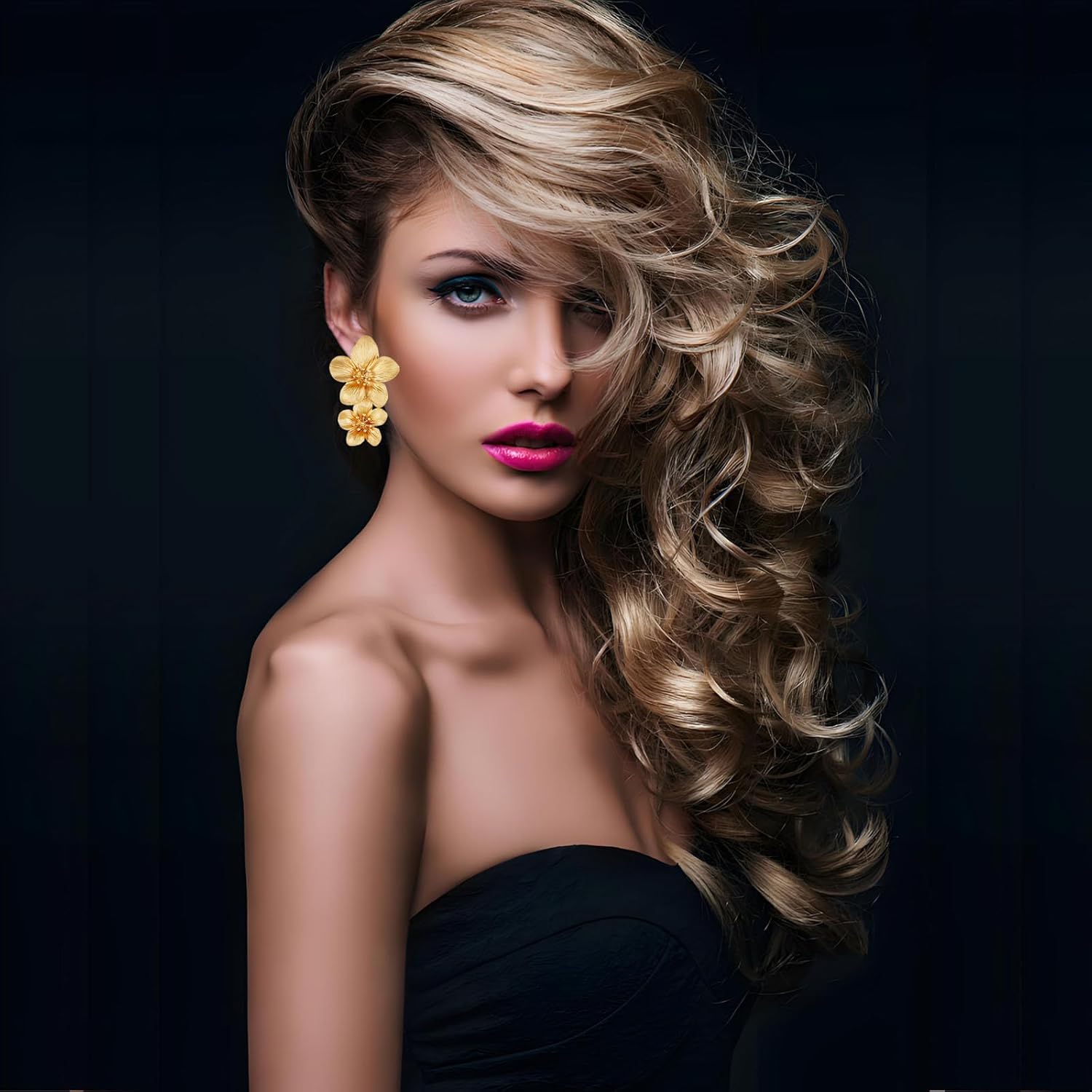 Bohemian Flower Earrings for Women Elegant Matte Double Flower Floral Layered Tiered Dangle Drop Floral Stud Earrings Boho Statement Wedding Holiday Chic Prom Jewelry Gifts - Image 4