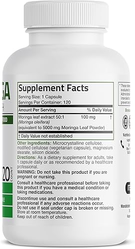 Miniatura 2 de Moringa Oleifera - Cápsulas en polvo de 5000 mg de potencia extra alta 501 extracto energizante superalimentario antioxidante 120 cápsulas