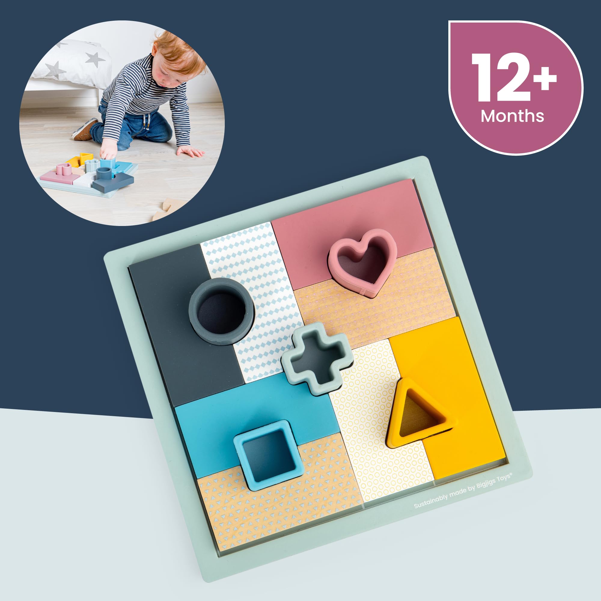 Bigjigs Toys Mosaic Puzzle, 2-in-1 Wooden Puzzles & Shape Matching Game, Baby Toddler Jigsaws - Image 3