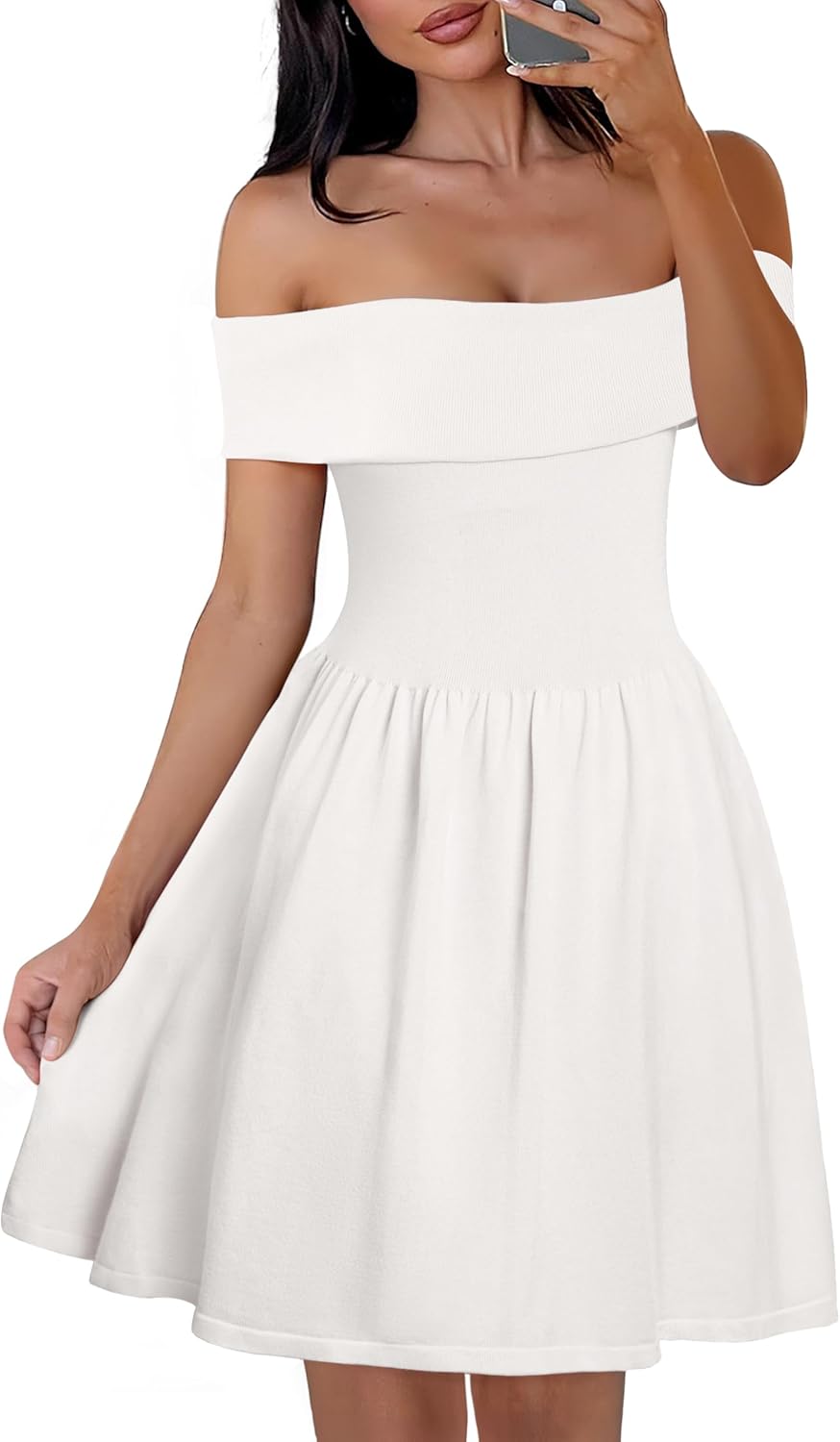 MEROKEETY Women's Summer Off Shoulder Mini Dresses 2025 Ruffle A Line Cocktail Party Knit Dress