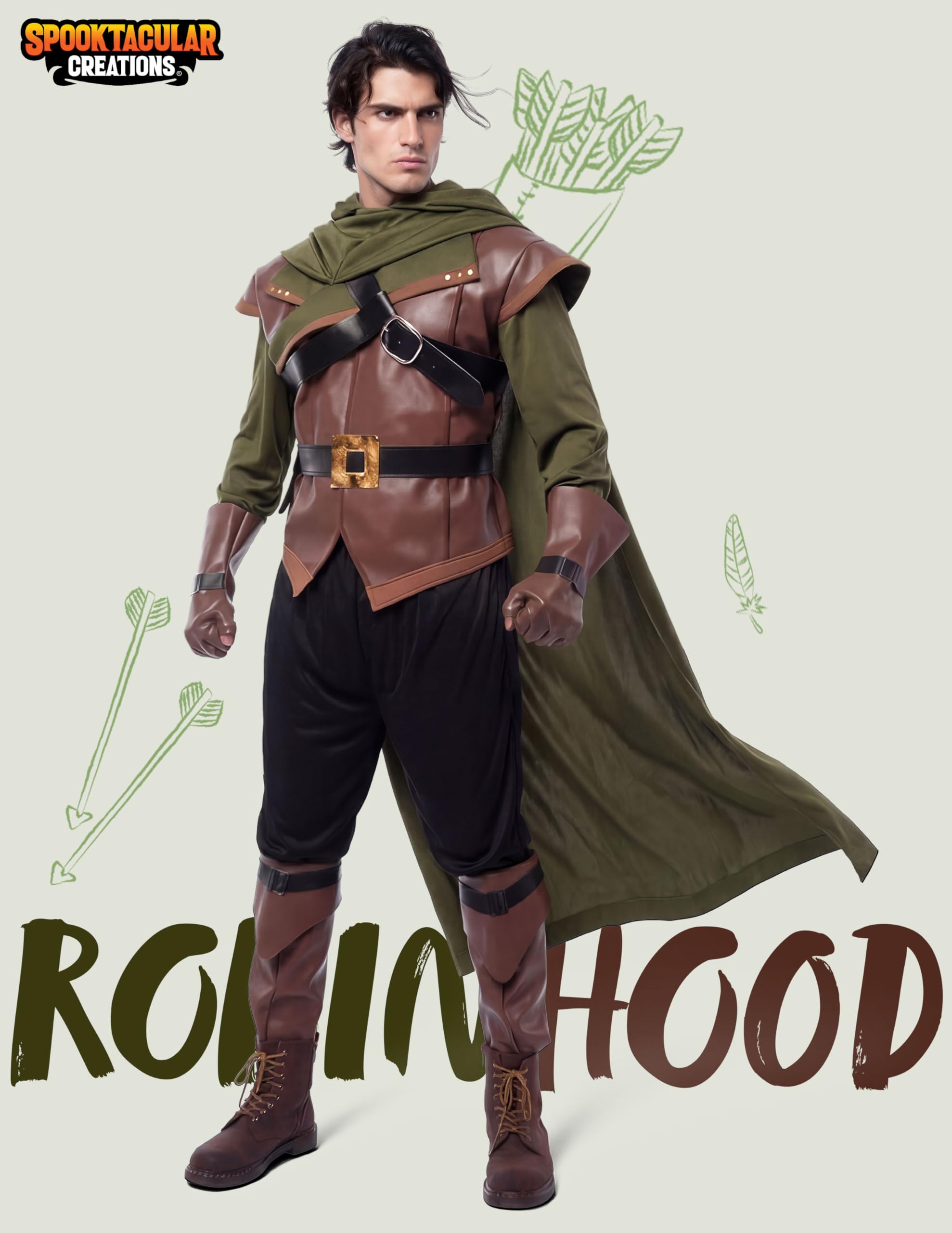 Spooktacular Creations Renesansowy Robin Hood Deluxe męski kostium ze skóry, na Halloween, przebranie na imprezę
