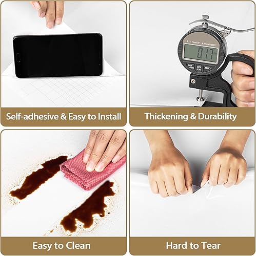 Miniatura 8 de TANONE Papel tapiz blanco de 35.4 x 197 pulgadas, película de vinilo con purpurina iridiscente extraíble autoadhesiva decorativa para encimeras,