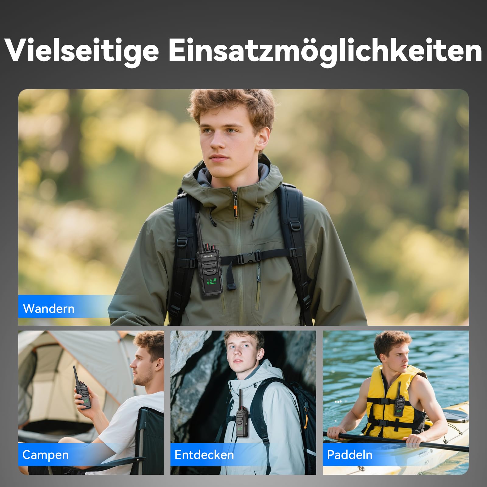 Retevis RT648H Funkgeräte IP67, 3-Fach Geschützt Funkgerät, Integriertes Display, Typ-C/Basisladung, 1500 mAh, Walkie Talkie mit Großer Reichweite für Logistik, Lager (2er-Pack)