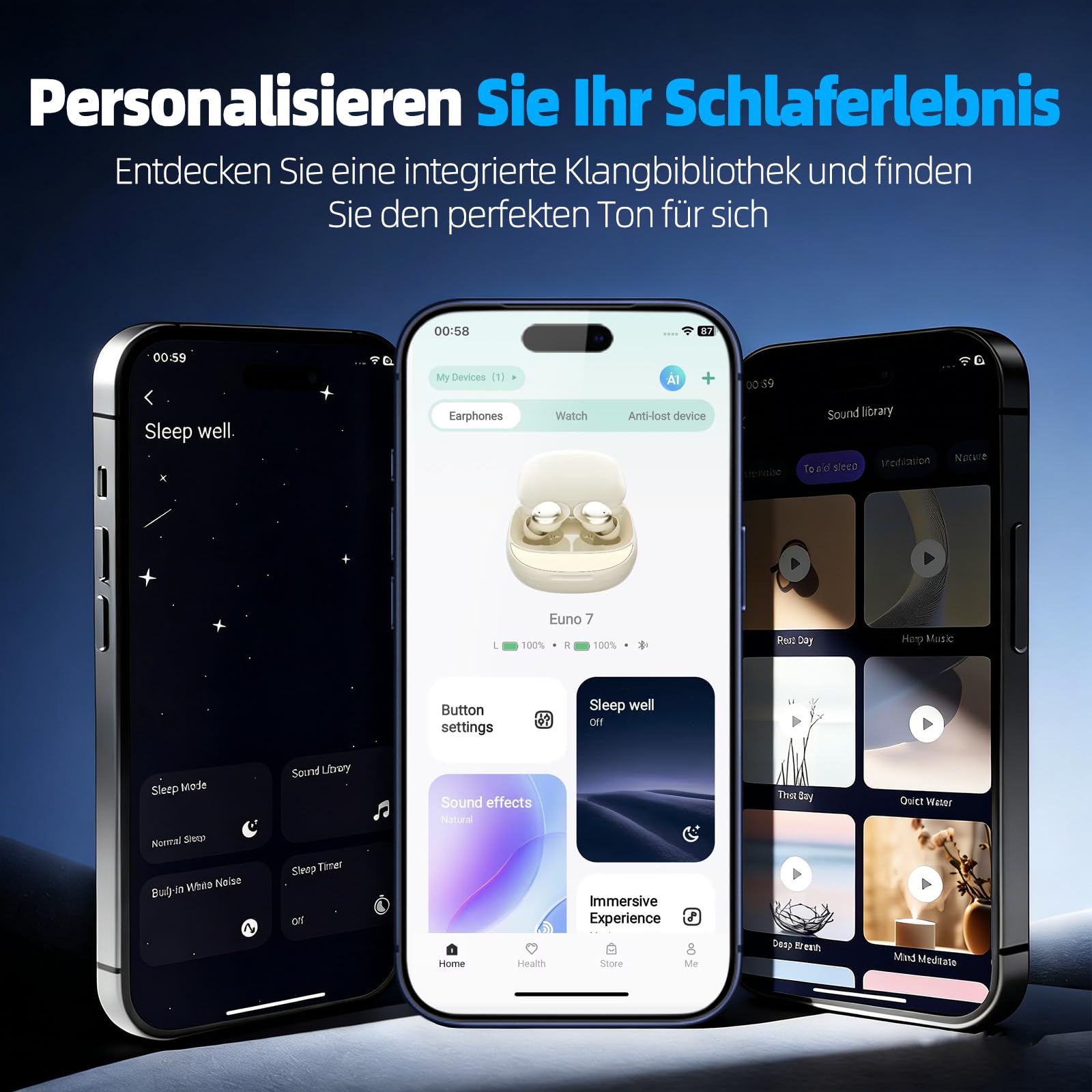 Bluetooth Kopfhörer Kabellos, Schlaf kopfhörer Seitenschläfer 2026, Schlafkopfhörer Bluetooth 5.4 mit White Noise, 6 EQ Sleep Earbuds, Mini Ohrhörer zum Schlafen 40Std, In Ear Kopfhörer LED