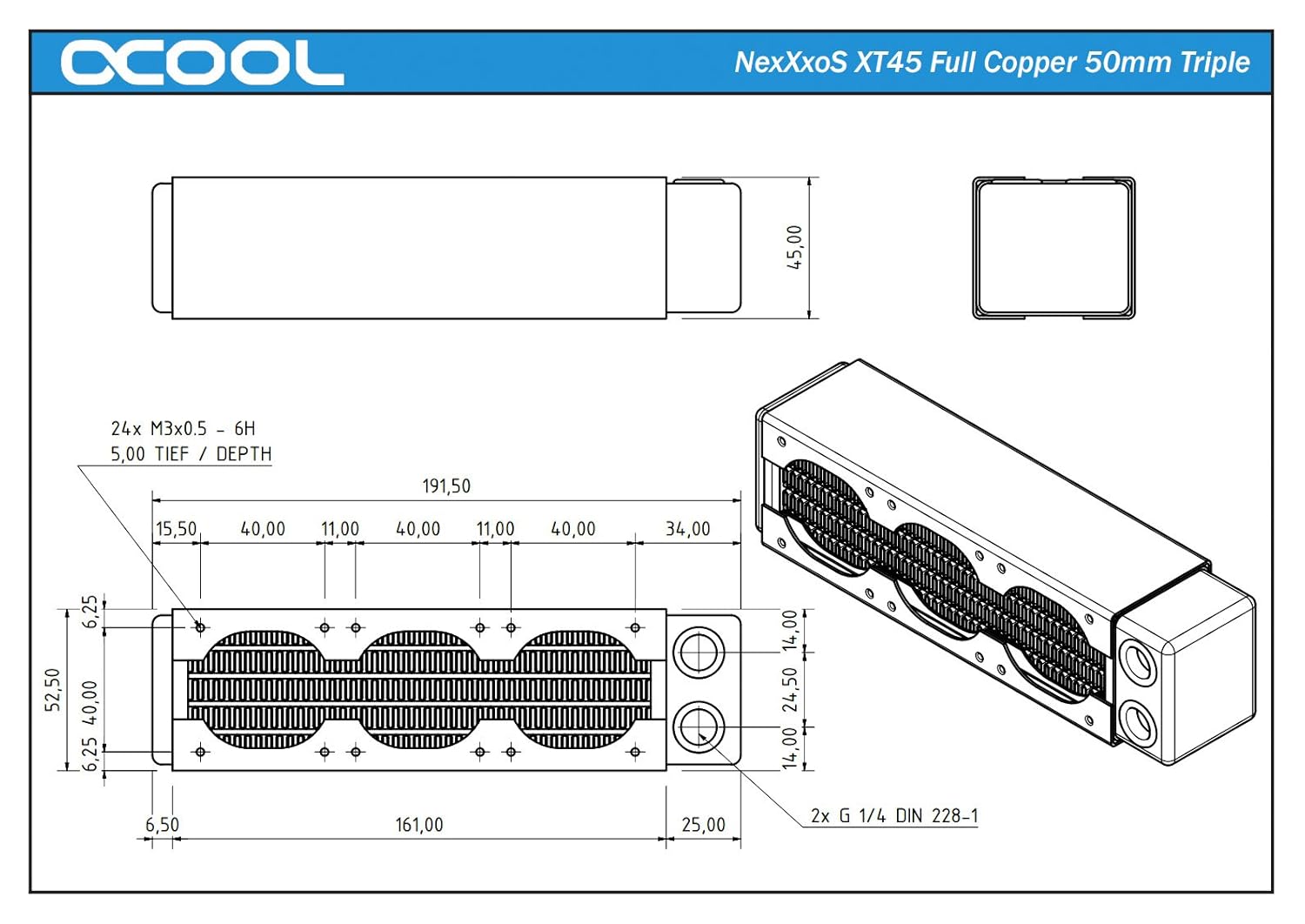 Alphacool NexXxoS XT45 Full Copper 50mm Triple Radiator (14220)