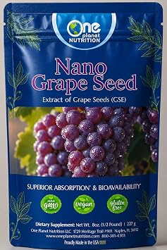 One Planet Nutrition Nano Grape Seed Powder 8 oz 227 Servings - Nano Particle Size Vitis Vinifera Extract for High Absorption - Supports Skin & Cardiovascular Health - Non GMO, Vegan, Gluten Free