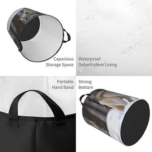 Miniatura 4 de wolf in the snow print Circular Hamper Waterproof Storage Bin Organizer Basket Laundry Hamper With Handles For Clothes Toys Medium
