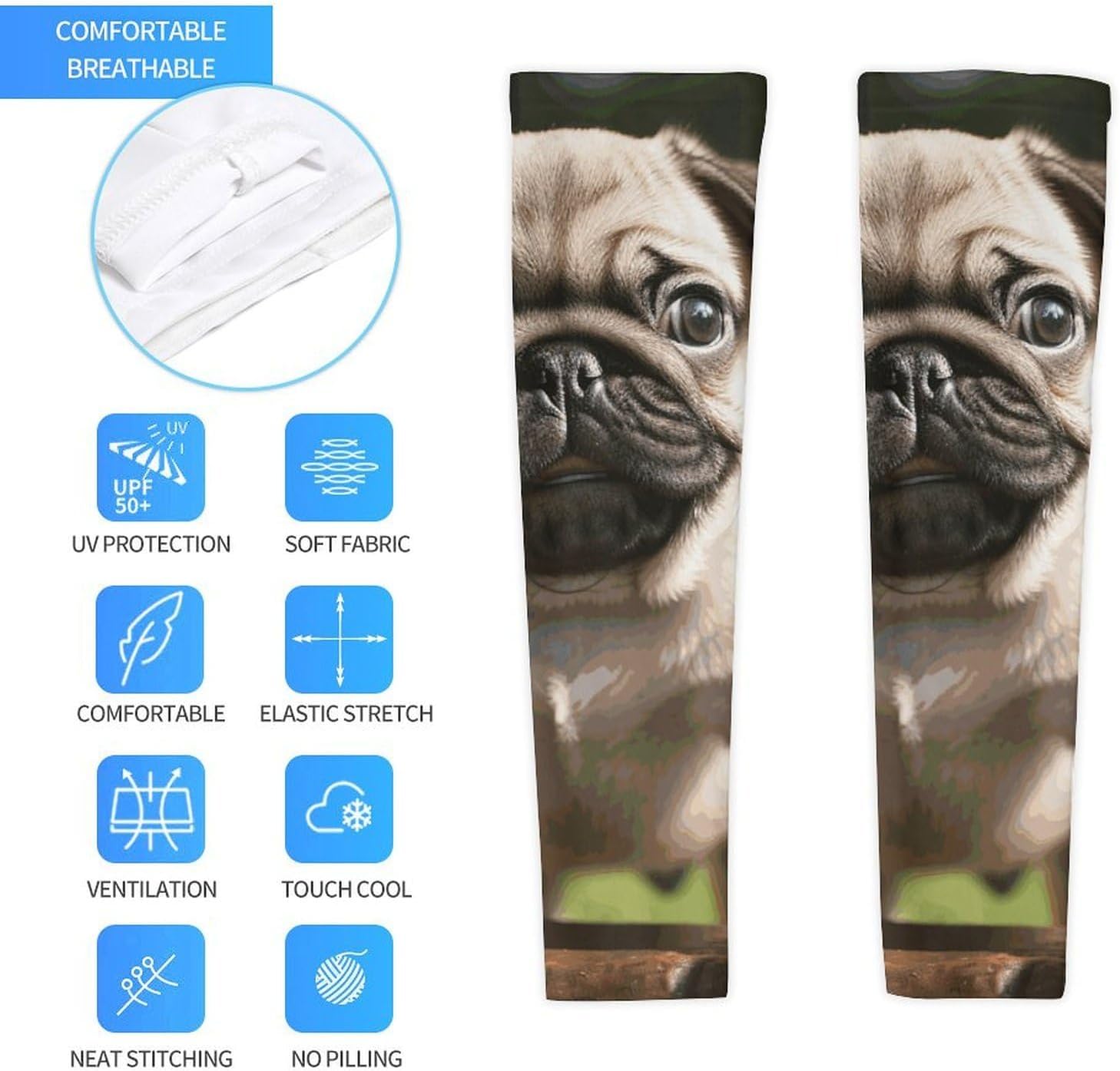 Pug Puppies Arm Sleeves for Men Women Sun Protection Sleeves Cooling Compression Arm Covers for Sport