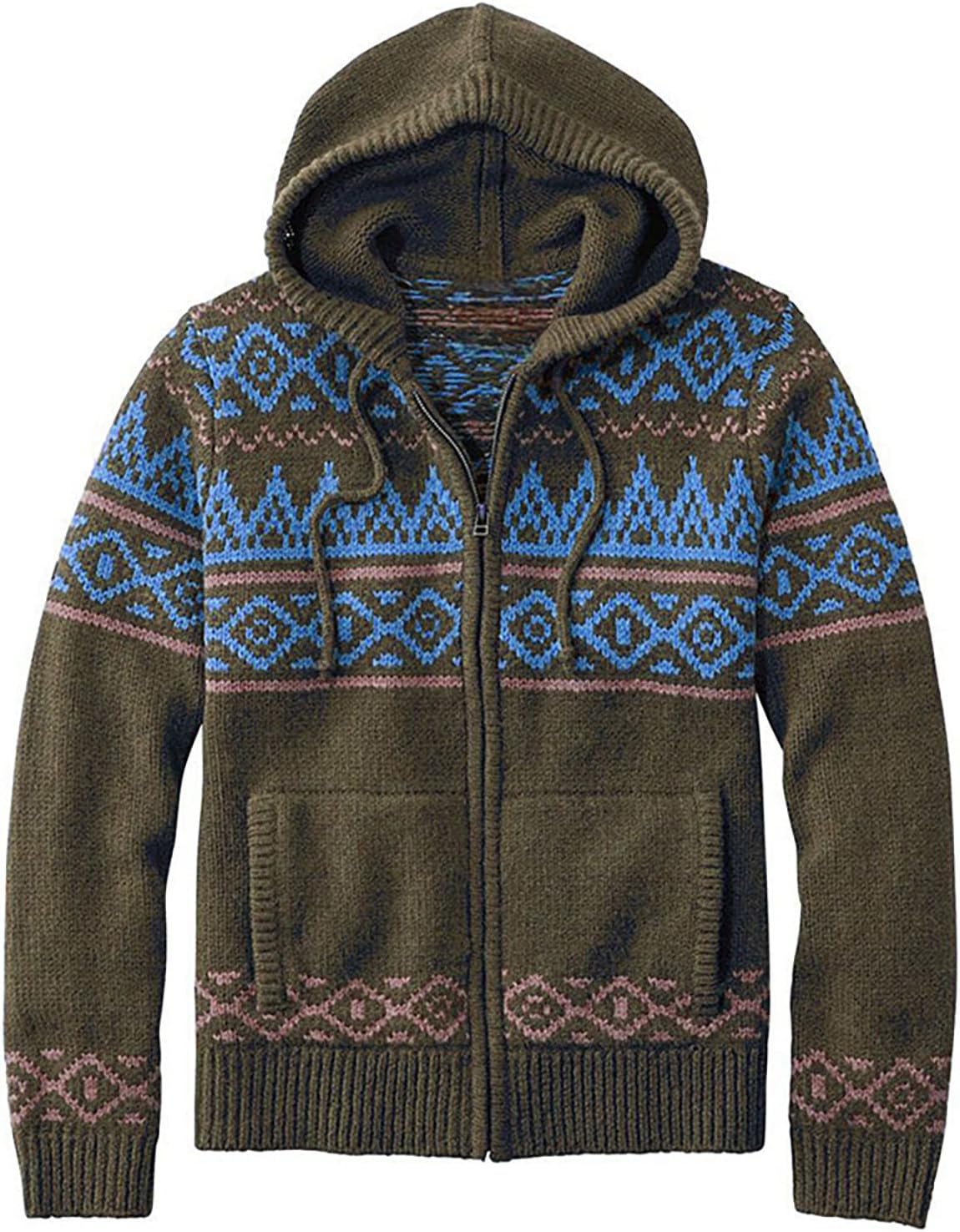 Pull Homme Motif Norvégien – Tricot Chaud Avec Col Zippé Et Patches Coudes – Style Classique Hivernal