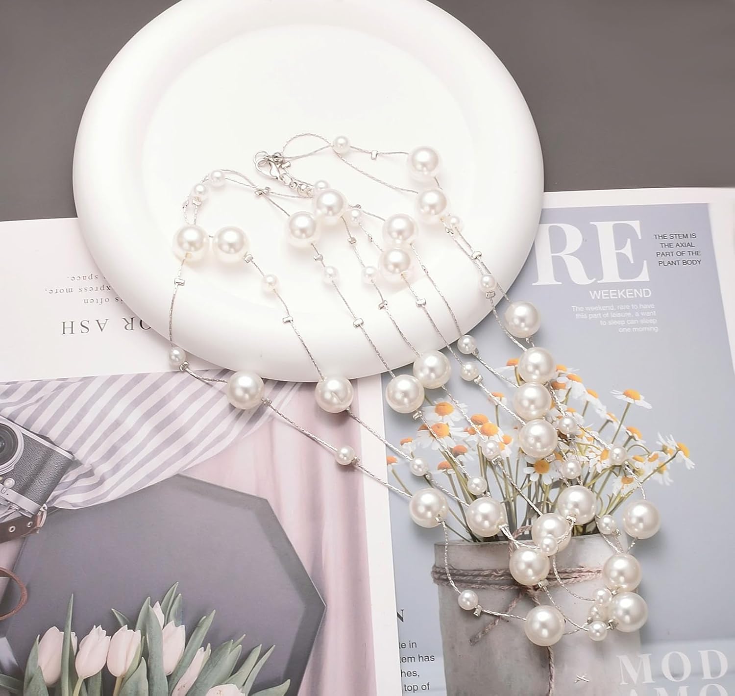 Aleasha Extra Long Pearl Necklace 68" Faux Pearl Multi Strand Gold Necklaces for Women White Pearl Layered Necklace Wedding Party Prom Costume Jewelry - Image 8