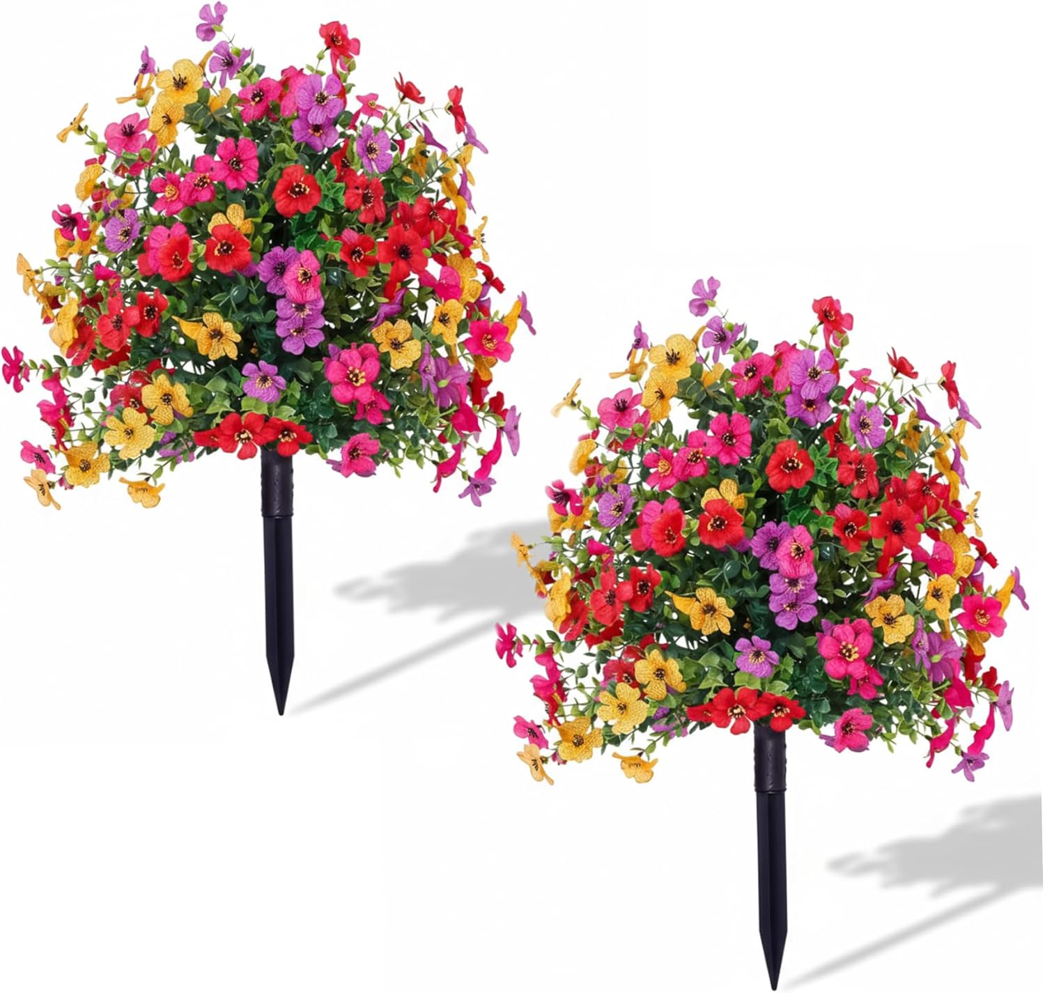 Set of 2 Artificial Topiary for Outdoors, Colorful Faux Violet Artificial Shrubs with Ground Stakes, Realistic Outdoor Shrubs for Garden Porch Patio Decoration