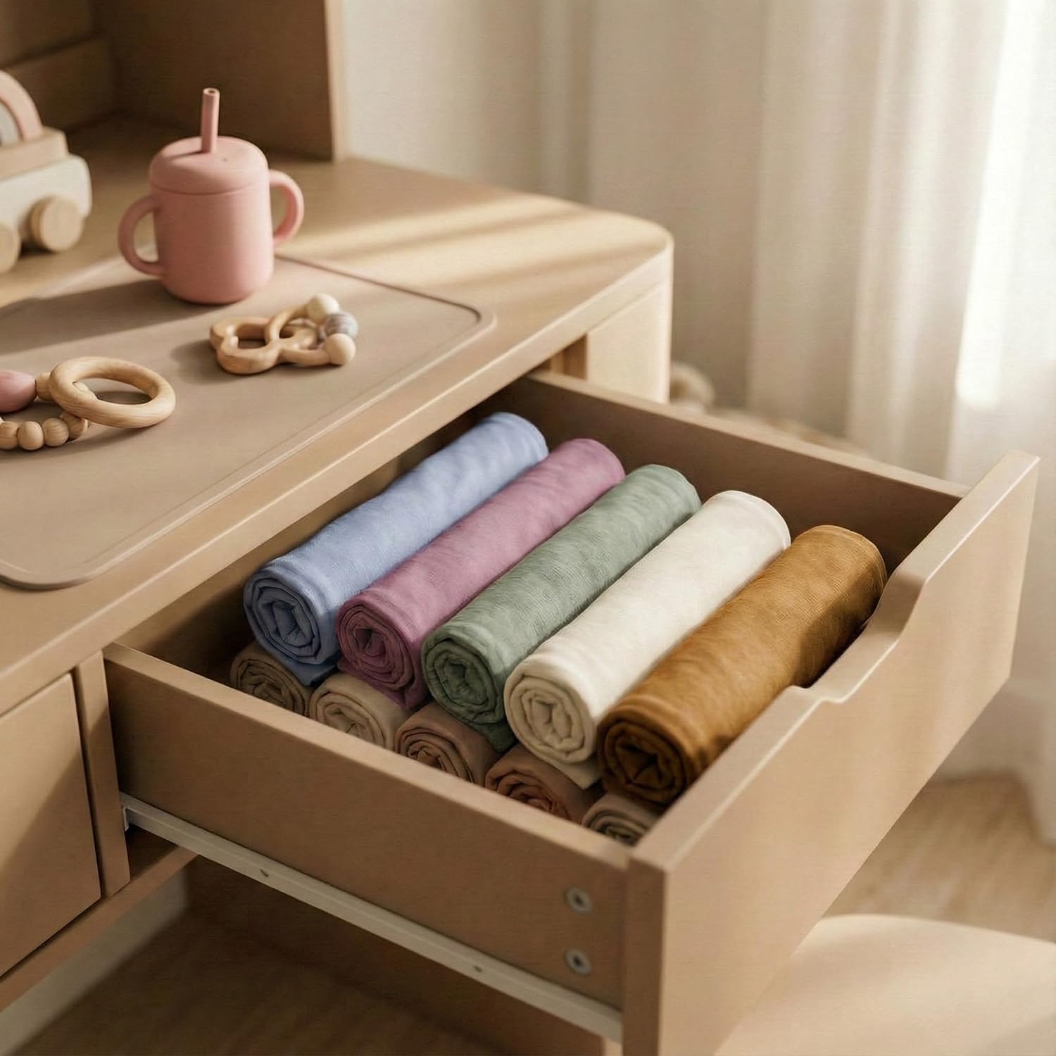 Large Jersey Knitted Swaddle Blanket for Baby, Soft Stretchy Receiving Blanket for Newborns with Hat, Baby Nursery Swaddle 47 x 47 inches(Steel Blue) - Image 6