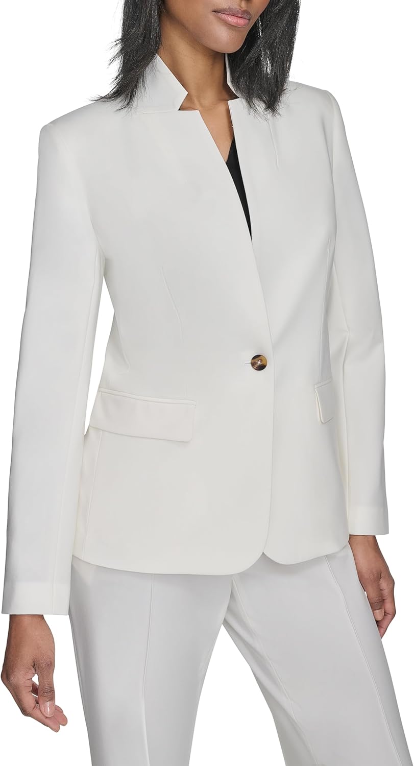 Halston Womens One Button Front Pocket Woven Blazer - Image 3