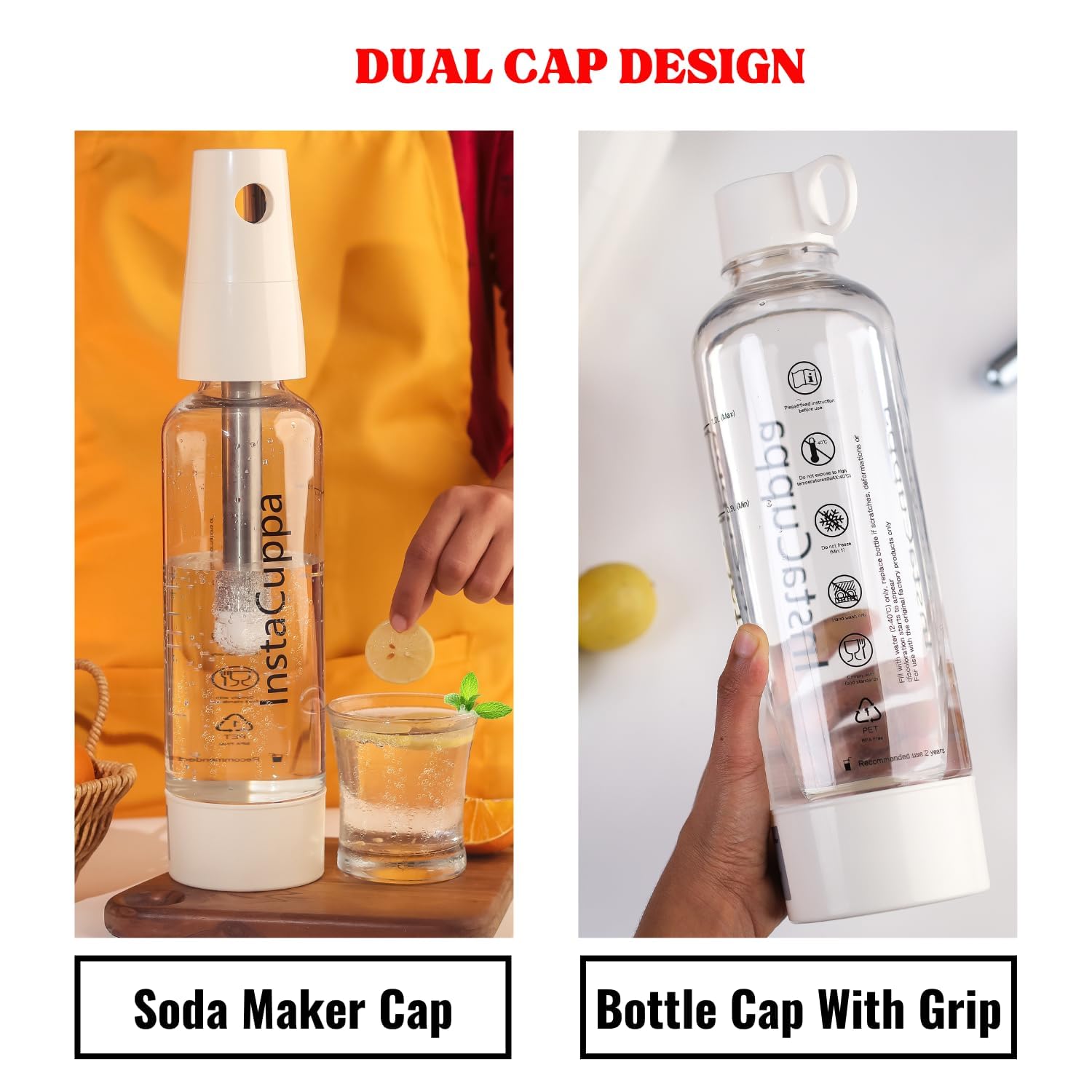 InstaCuppa Portable Soda Maker, Perfect for Busy Moms to Make Lemon Flavored Soda, Jaljeera, Sparkling Water, Mocktails, Fruit Spritzers in Just 30 Seconds Anywhere, Upgraded