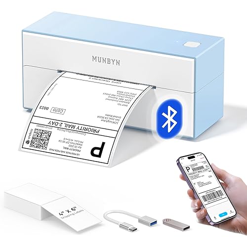 MUNBYN Bluetooth Thermal Label Printer, 4x6 Shipping Label Printer for Shipping Packages, Compatible with iOS, Android, PC, Mac, Chrome OS, Etsy, Ebay, Shopify, Amazon, USPS and More