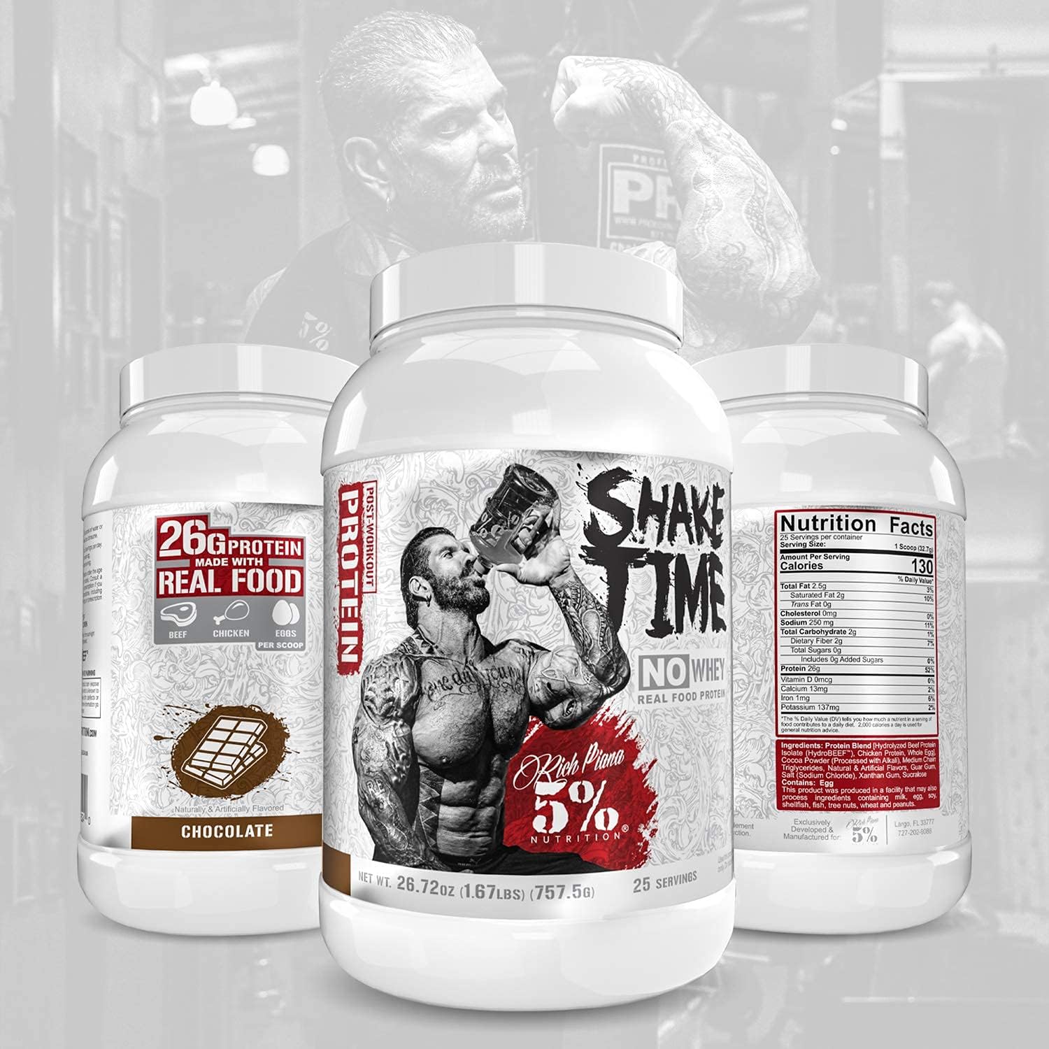 5% Nutrition Rich Piana Shake Time | No-Whey 26G Animal Based Protein Drink | Grass-Fed Beef, Chicken, Whole Egg | No Sugar, Dairy, or Soy (Chocolate) : Health & Household