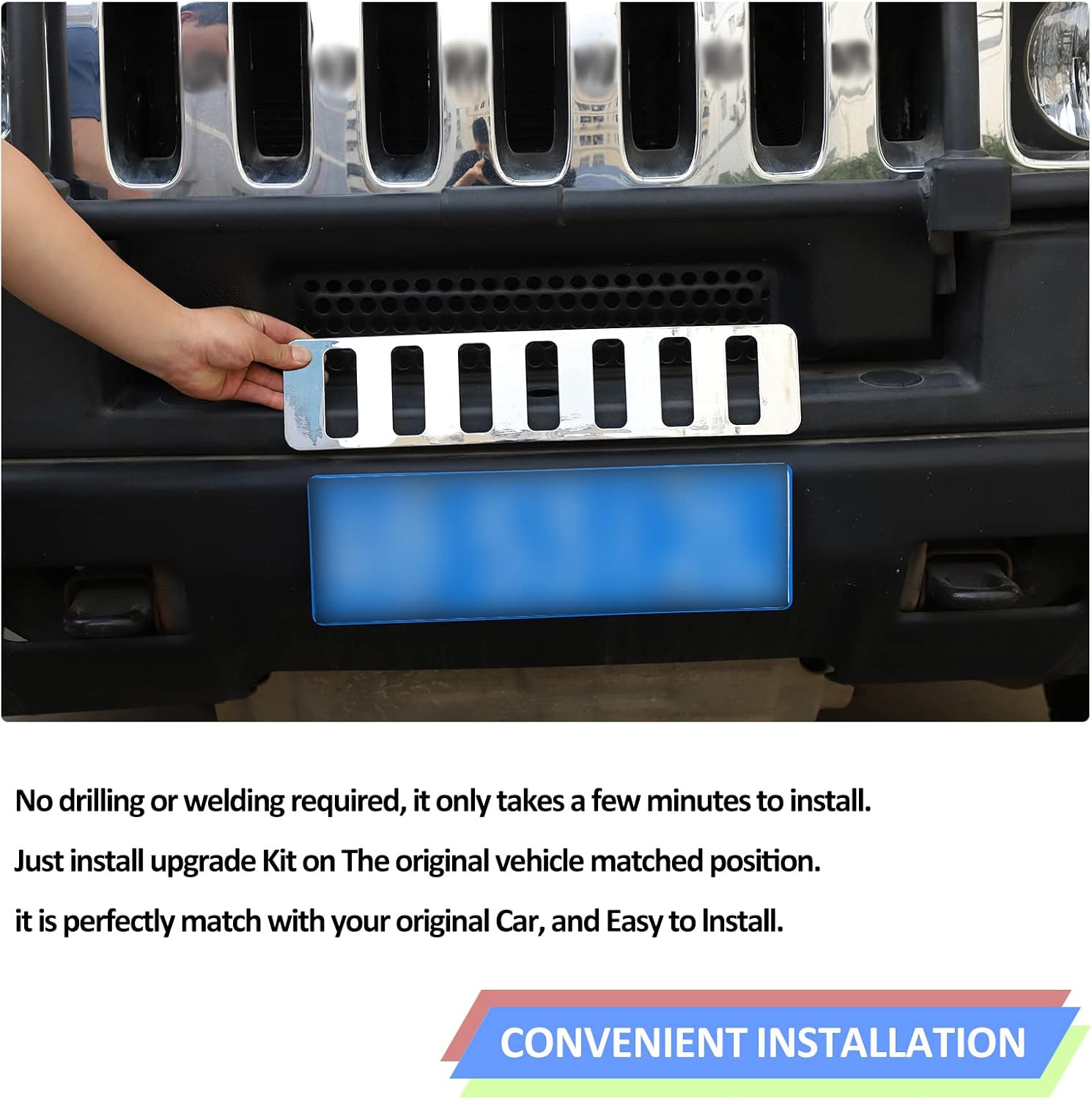 Front Grill Mesh Inserts for Hummer H2 2003-2009 Accessories, Front Bumper Air Inlet Vent Center Grille Cover Bug Screen Deflector, Front Grill/Mesh Grille Grid Inserts Cover Panel Trim (Chrome)