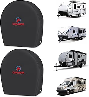 RV Tire Covers 2 Pack, Tough Tire Wheel Protector for Truck, Travel Trailer, Motorhome, SUV, Camper, Boat, Van, PU Oxford Waterproof Sun Rain Snow Protector Cover, Fits Tire Diameters 26-29 inch